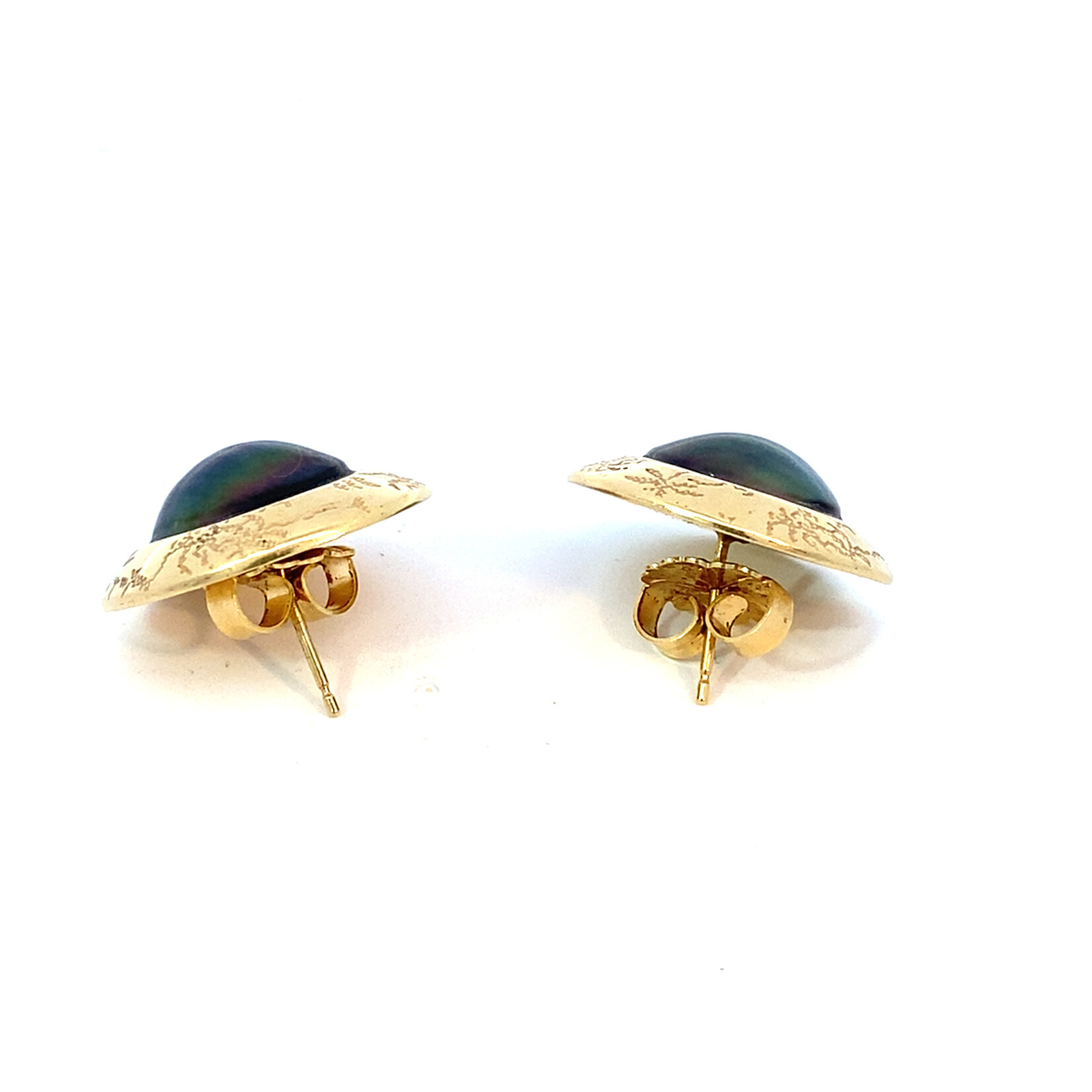 14K Yellow Gold Engraved Tahitian Button Studs