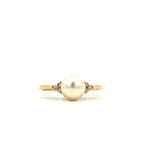 14K Yellow Gold Fresh Water Pearl & Diamond Ring sz9.5