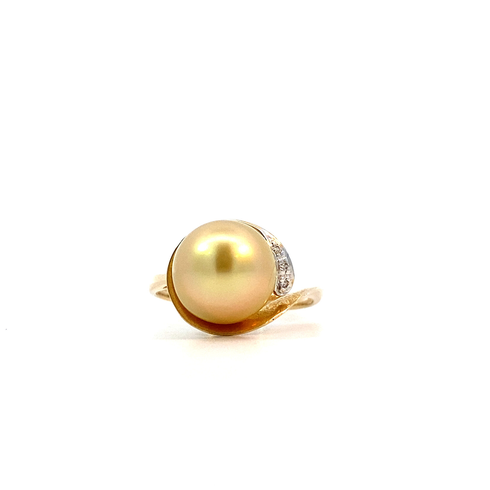 14K Yellow Gold Golden South Sea Pearl with Diamond ring sz7