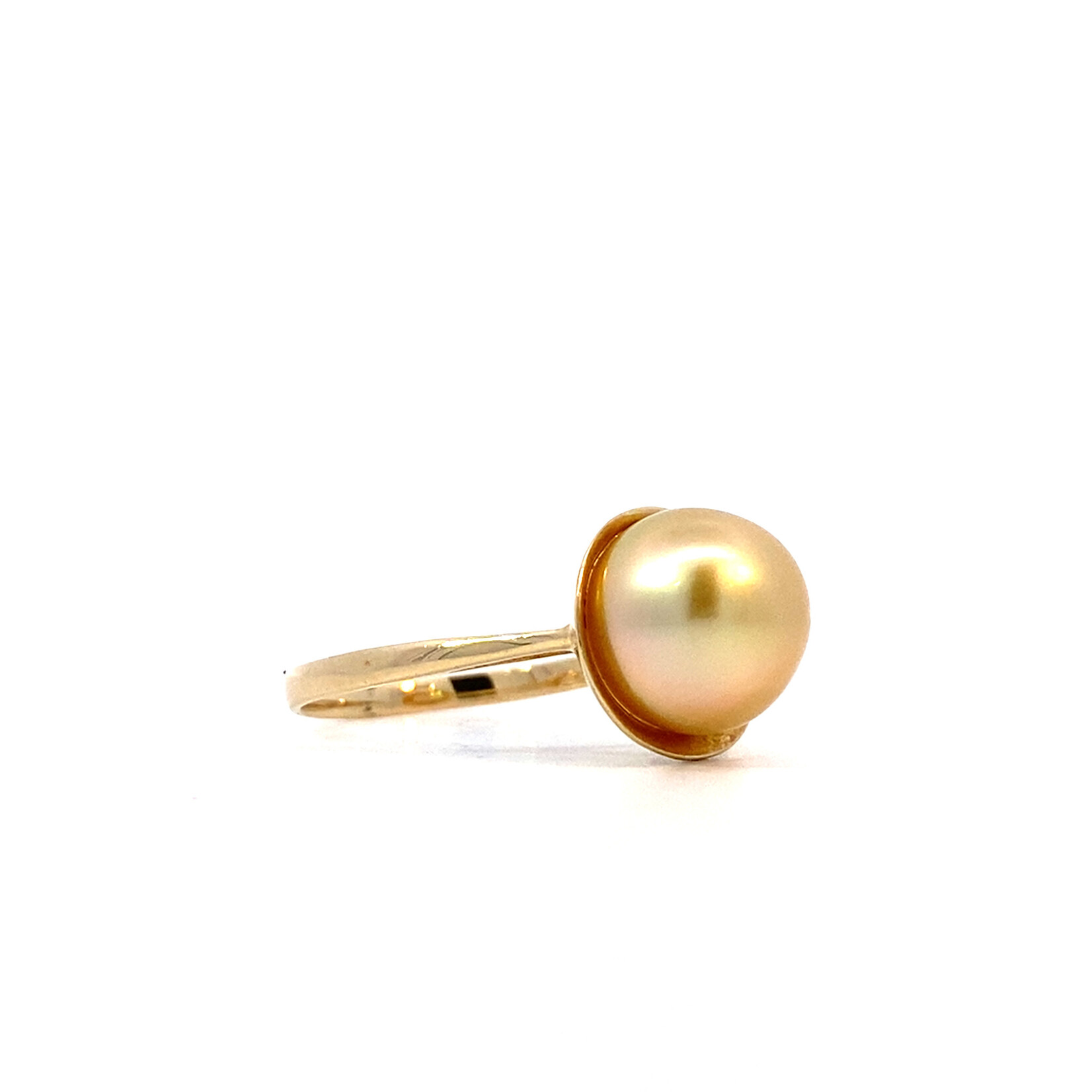 14K Yellow Gold Golden South Sea Pearl with Diamond ring sz7