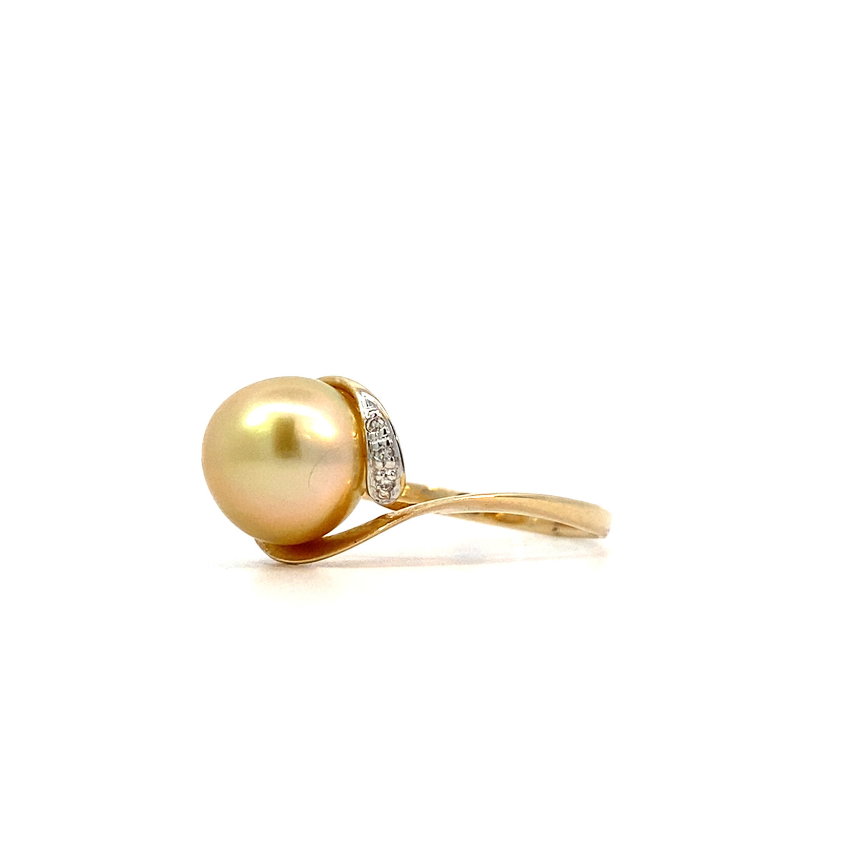 14K Yellow Gold Golden South Sea Pearl with Diamond ring sz7
