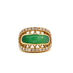 18K Yellow Gold Jade & Diamond Ring size 7 D.90cttw