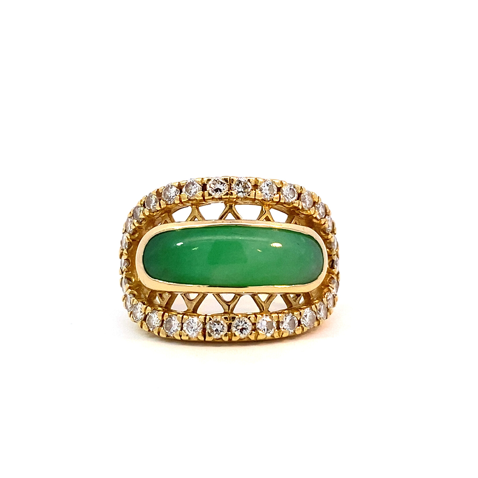 18K Yellow Gold Jade & Diamond Ring size 7 D.90cttw