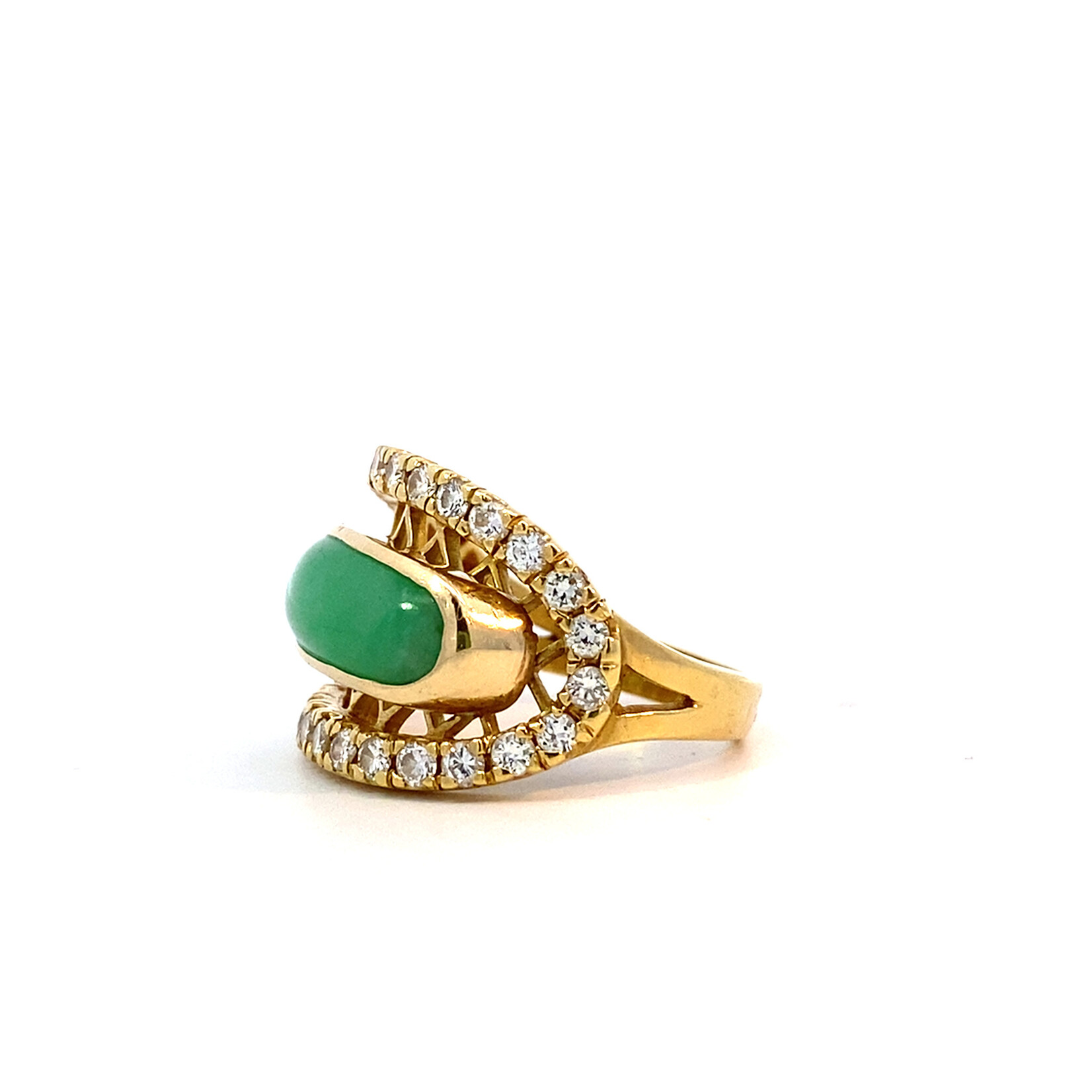 18K Yellow Gold Jade & Diamond Ring size 7 D.90cttw