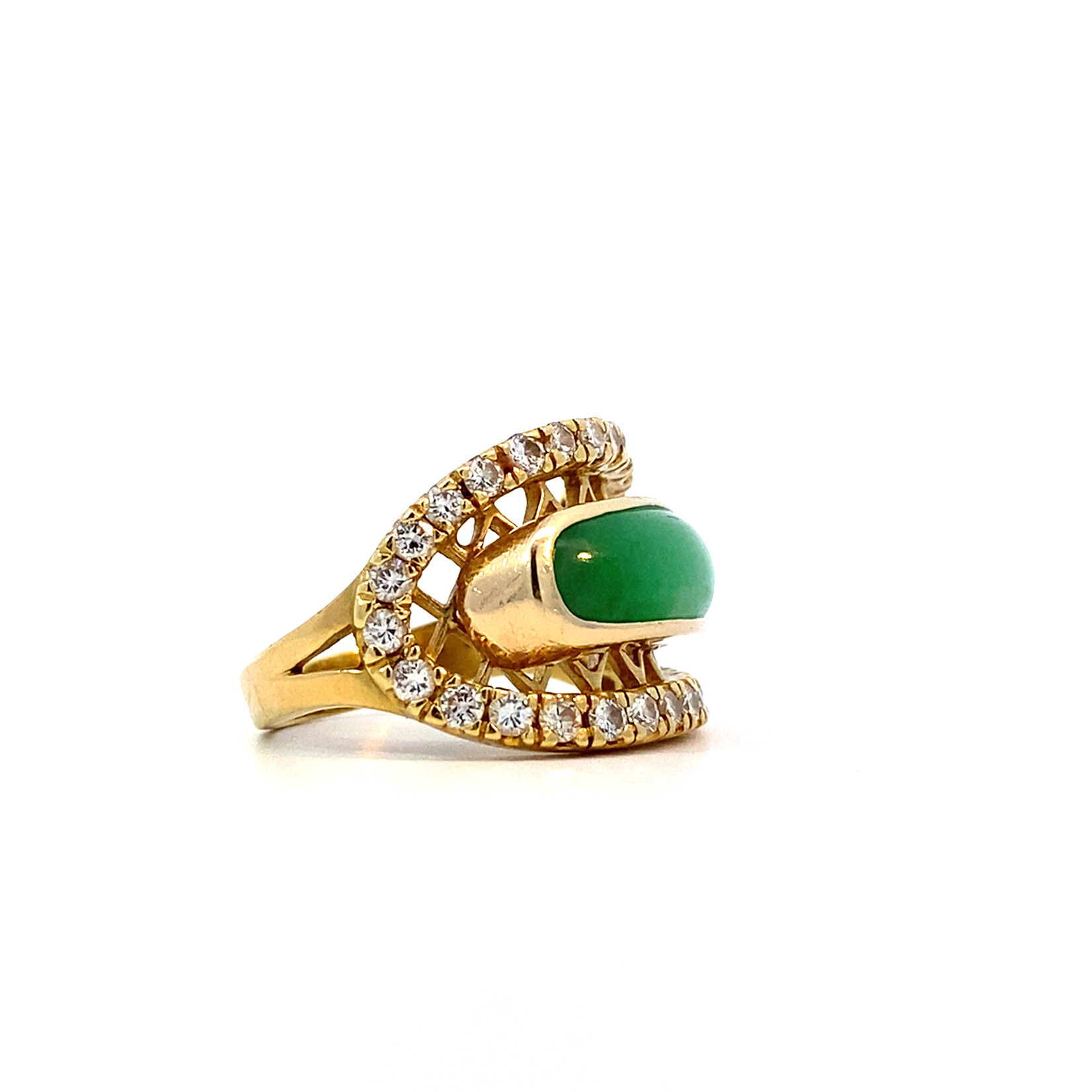 18K Yellow Gold Jade & Diamond Ring sz7 D.90cttw