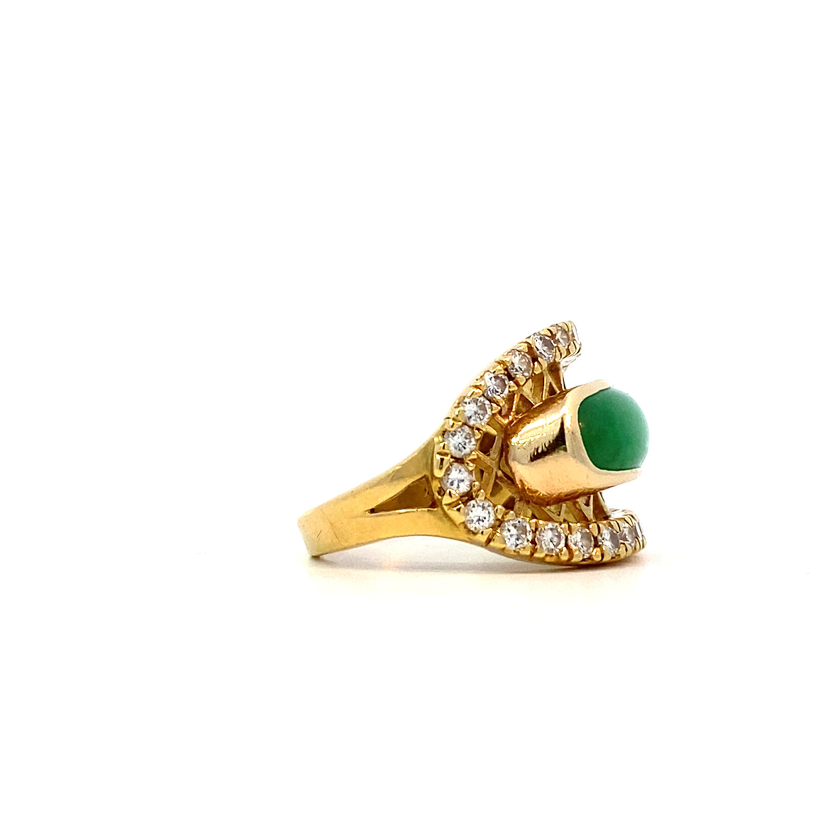 18K Yellow Gold Jade & Diamond Ring sz7 D.90cttw