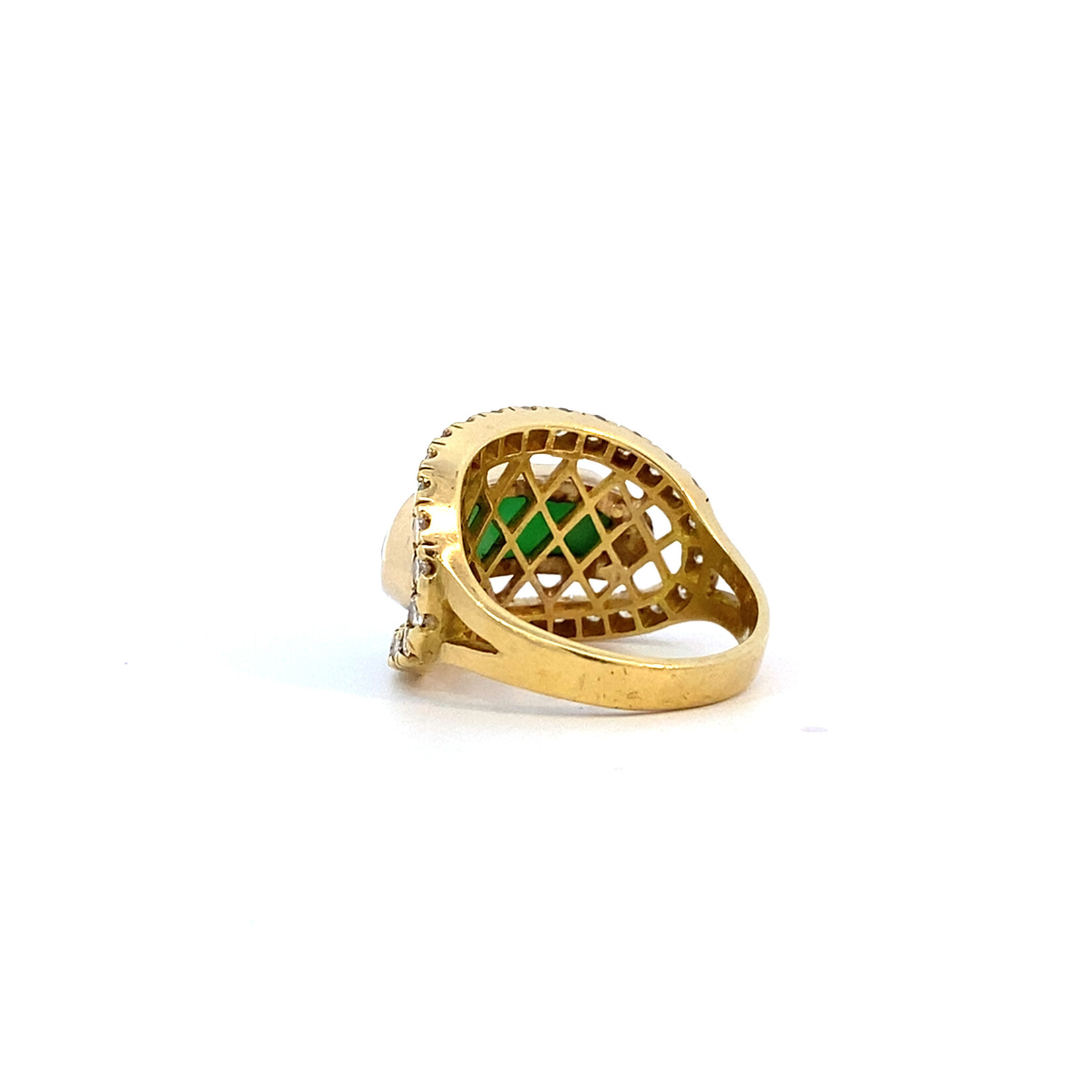 18K Yellow Gold Jade & Diamond Ring size 7 D.90cttw