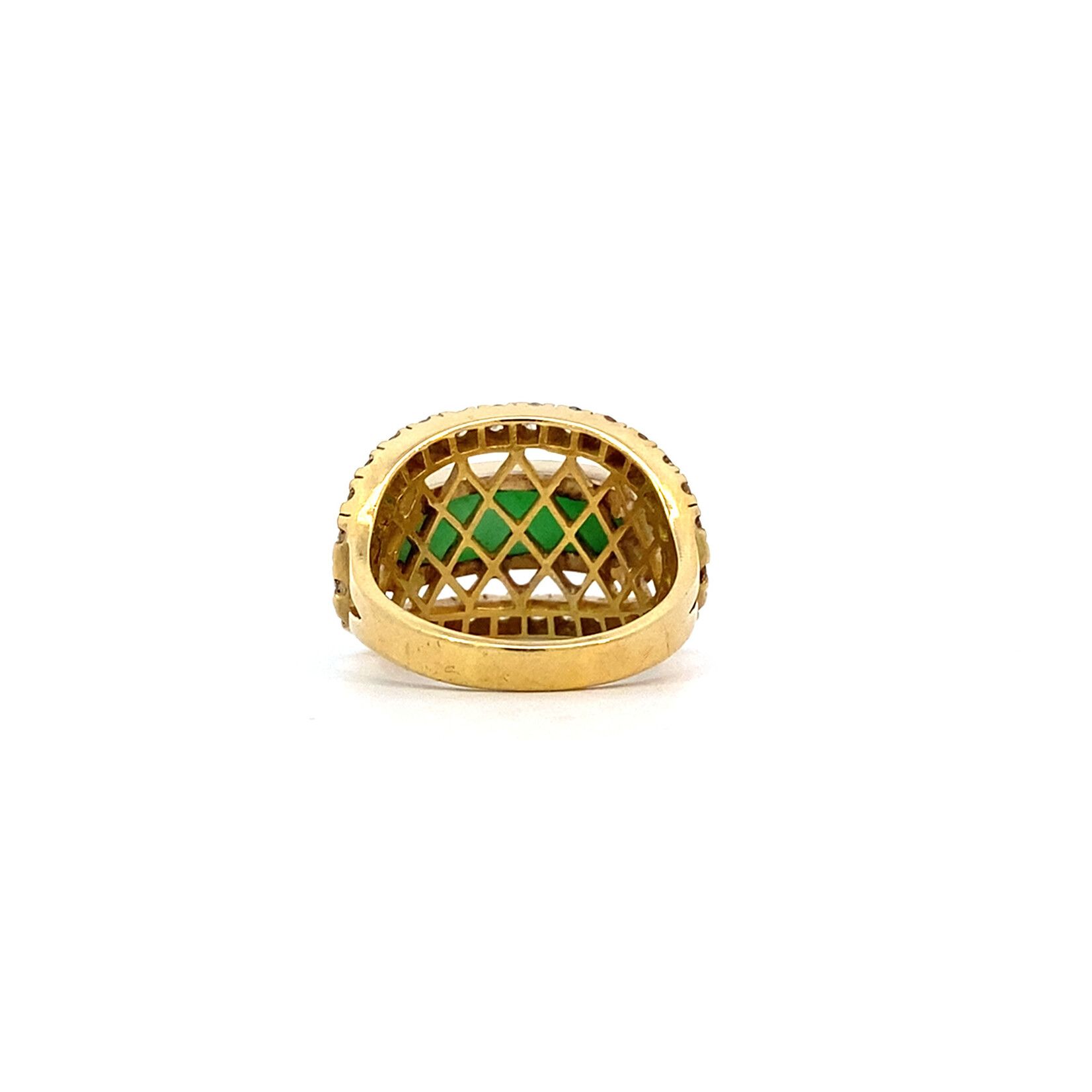 18K Yellow Gold Jade & Diamond Ring sz7 D.90cttw