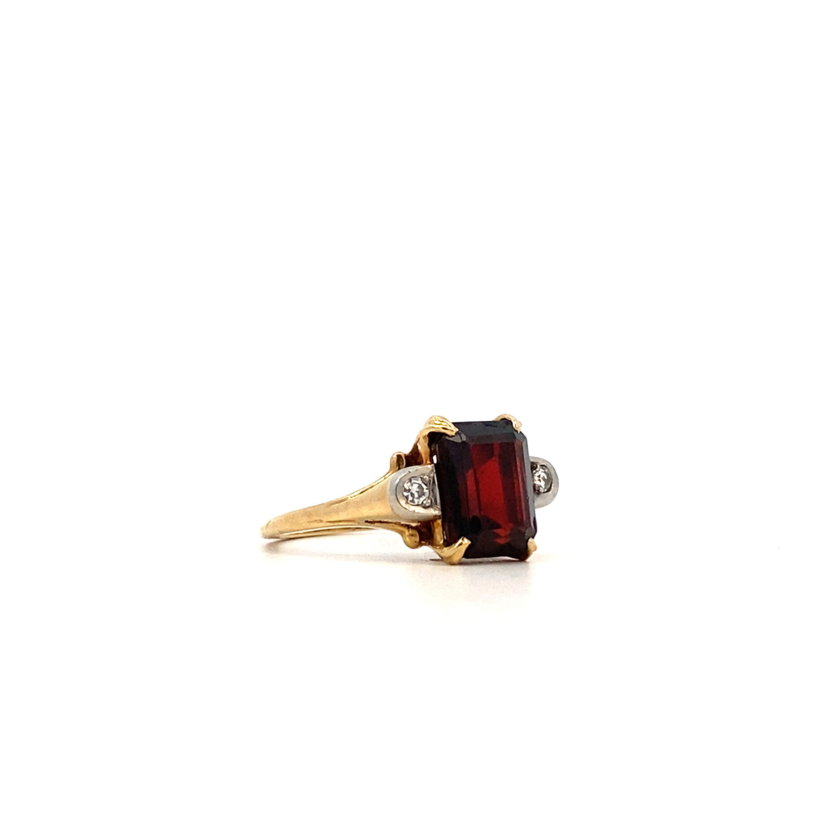 14K Yellow Gold Garnet & Diamond Ring size 6