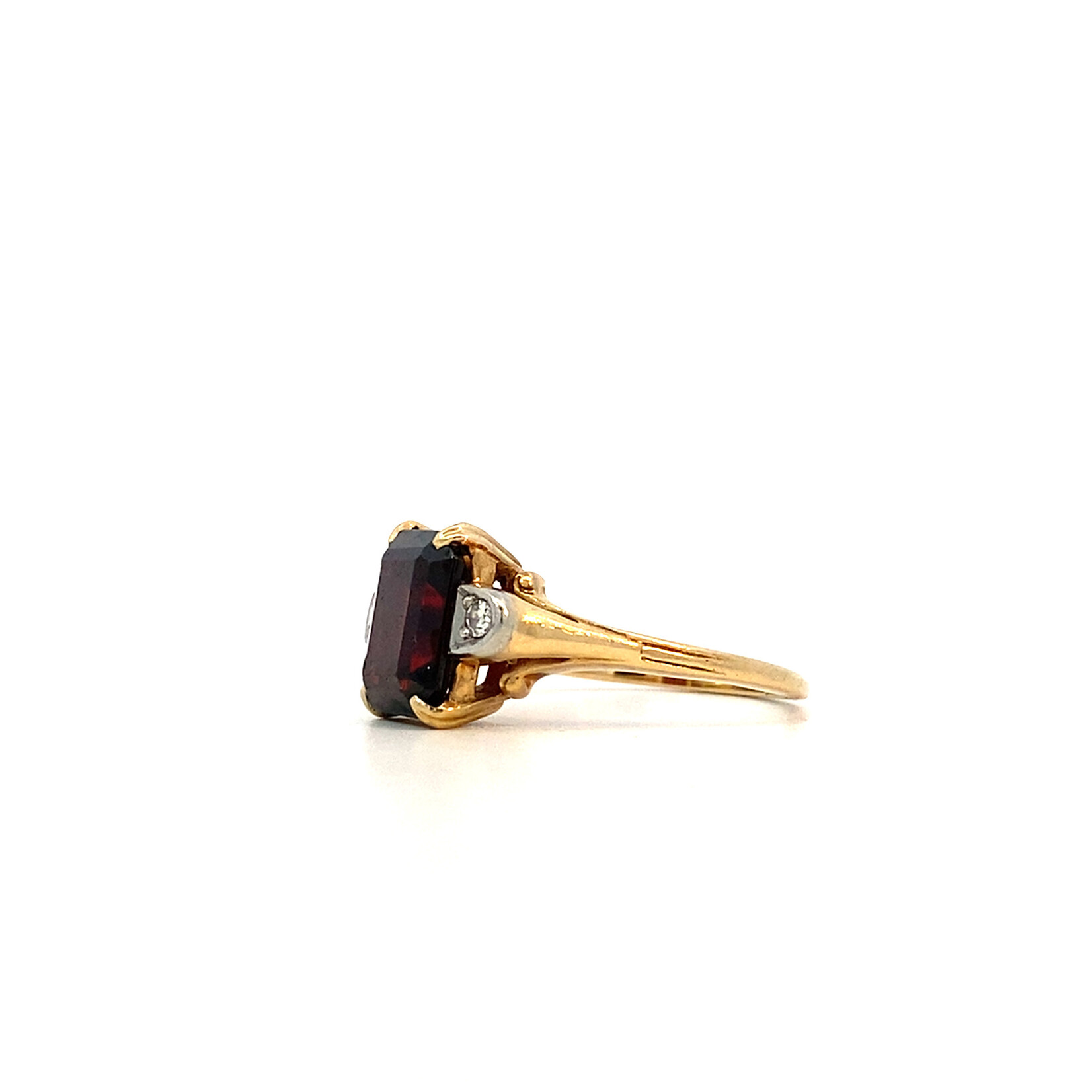 14K Yellow Gold Garnet & Diamond Ring size 6