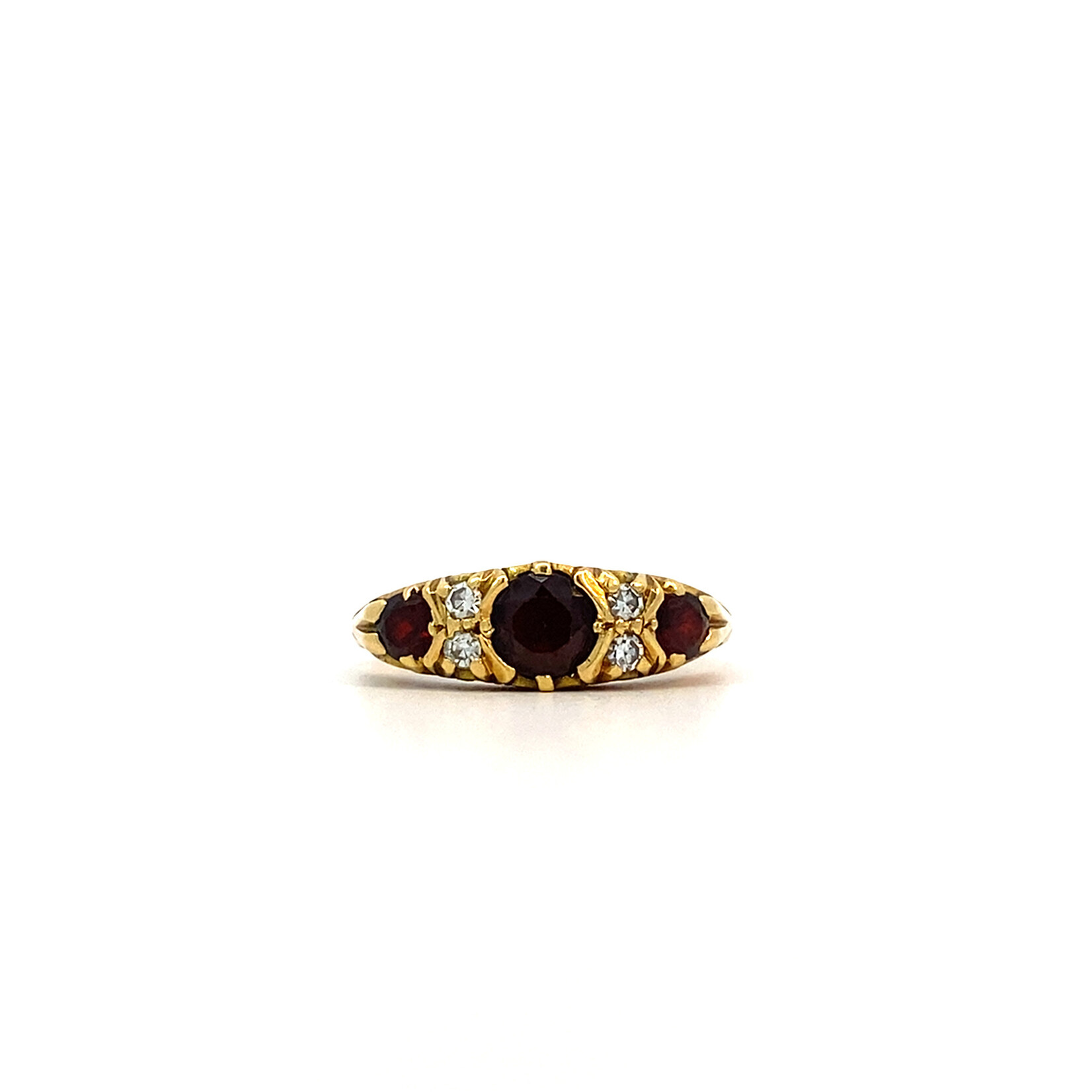 18K Yellow Gold Vintage Garnet and Diamond Ring size 5.75