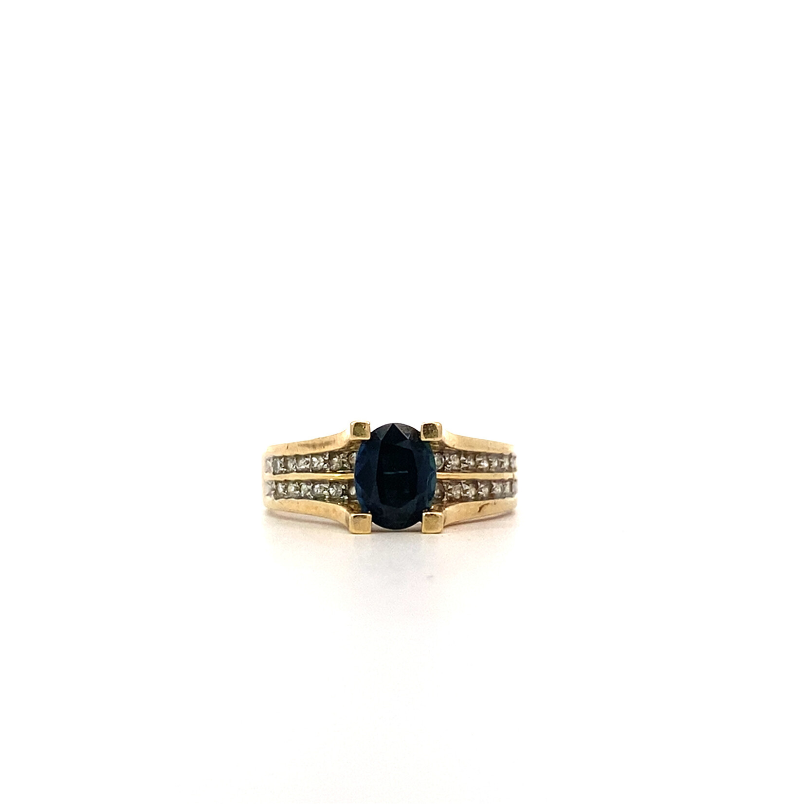 14K Yellow Gold Sapphire & Diamond Ring size 6