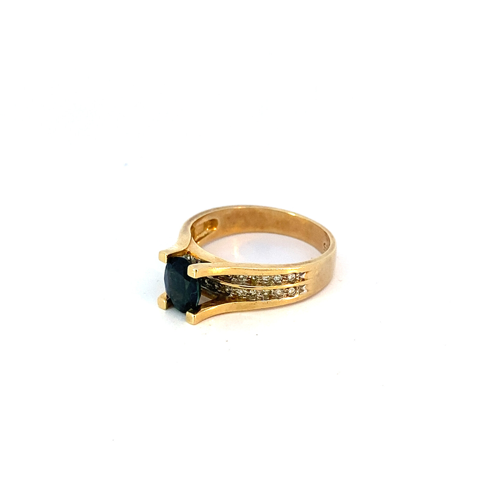 14K Yellow Gold Sapphire & Diamond Ring size 6