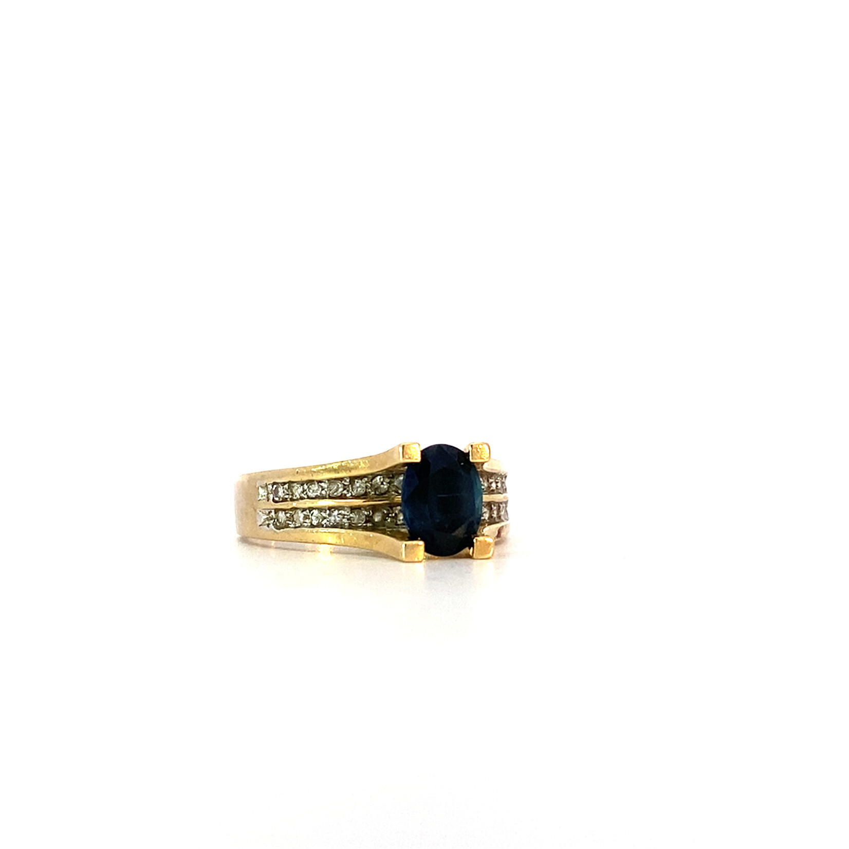 14K Yellow Gold Sapphire & Diamond Ring size 6