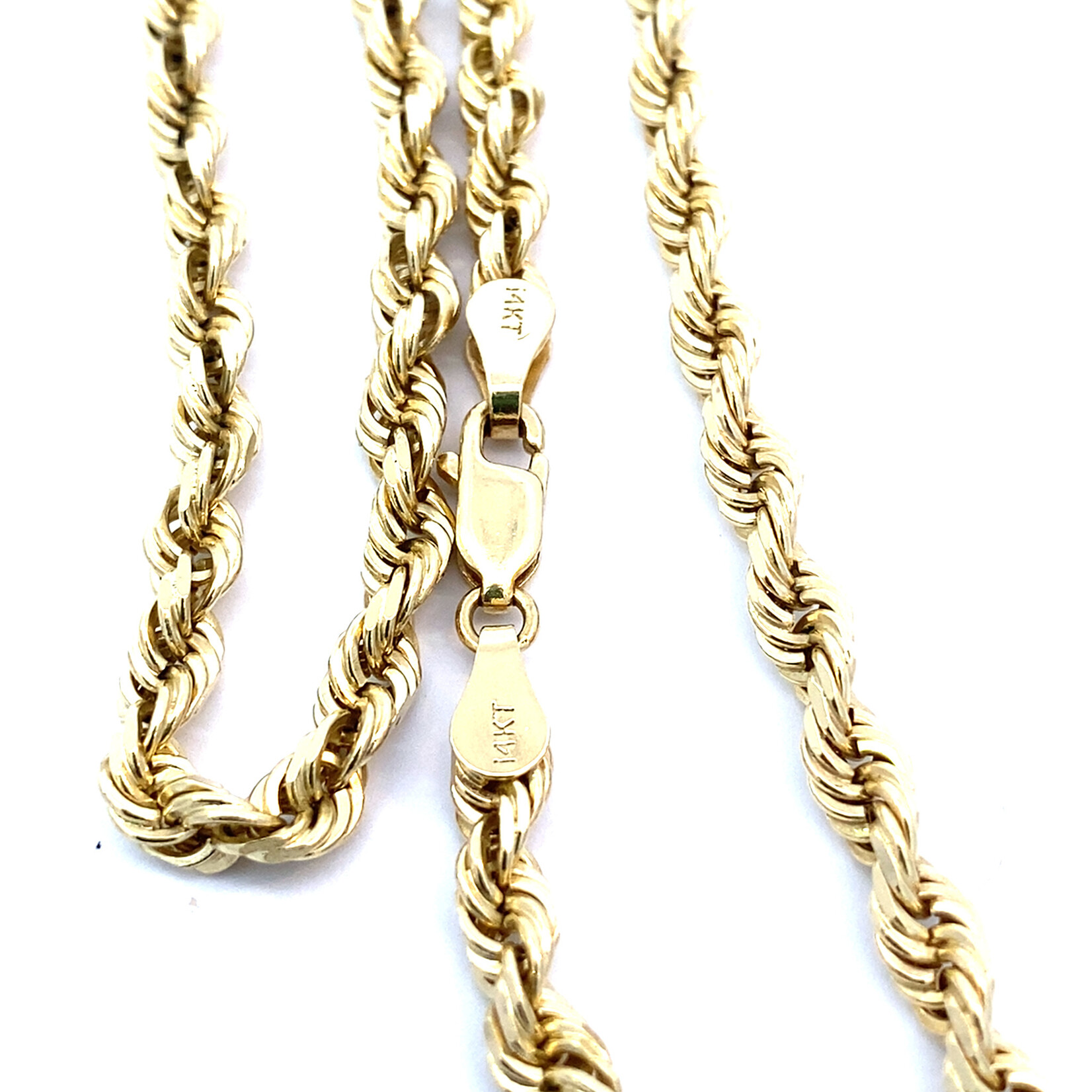 14K Yellow Gold 22" 4mm Diamond Cut Rope
