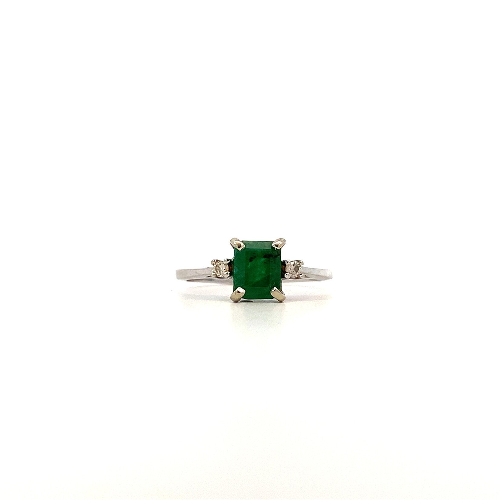 14K White Gold Emerald Diamond Ring sz6.75 D+/-.06ctw E+/-1.5ct