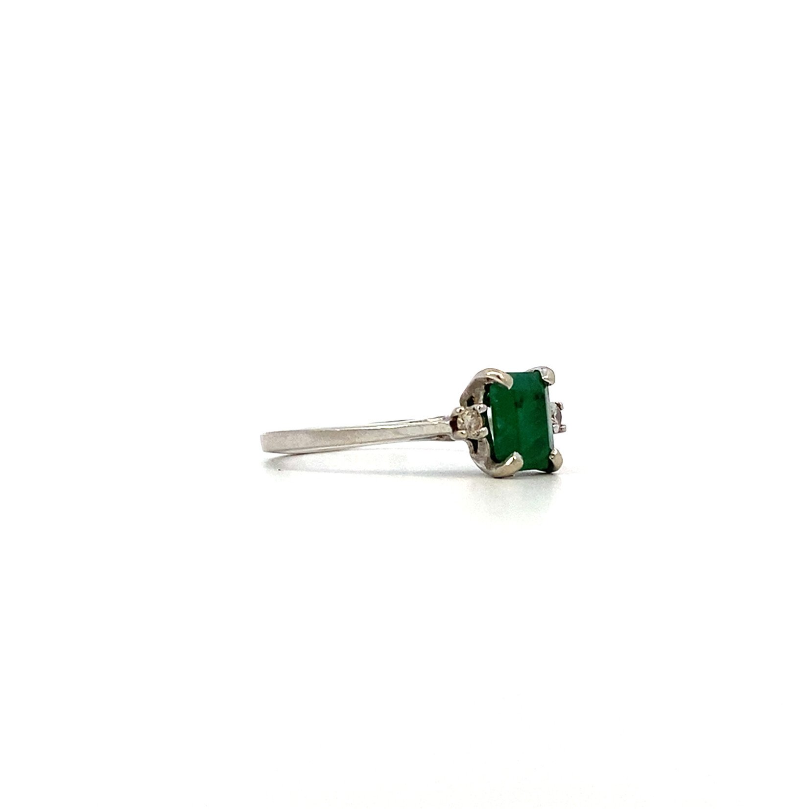 14K White Gold Emerald Diamond Ring sz6.75 D+/-.06ctw E+/-1.5ct