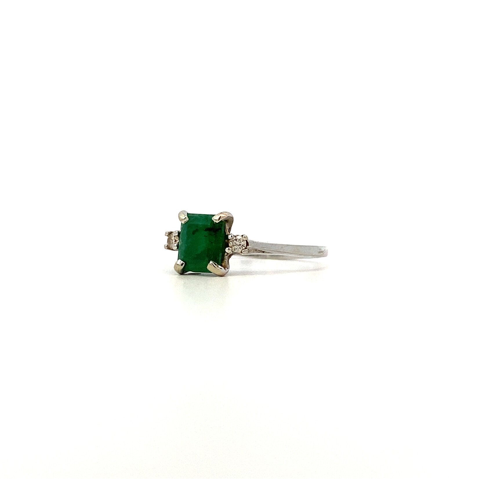 14K White Gold Emerald Diamond Ring sz6.75 D+/-.06ctw E+/-1.5ct