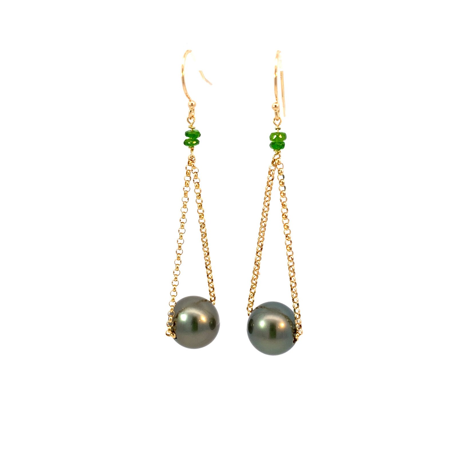 14K Yellow Gold 11mm Tahitian Pearls on Chain w/ Chrome Diop