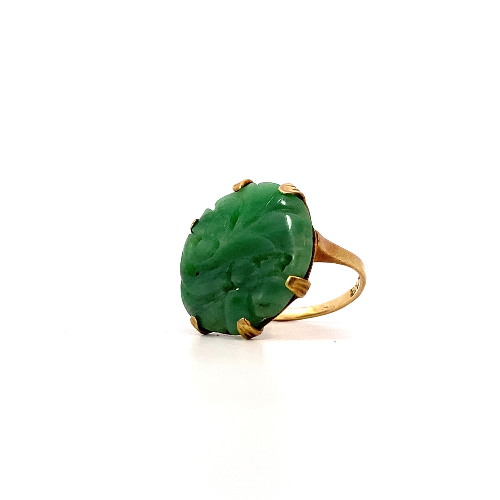 14K Yellow Gold Carved Jade Ring sz3.75