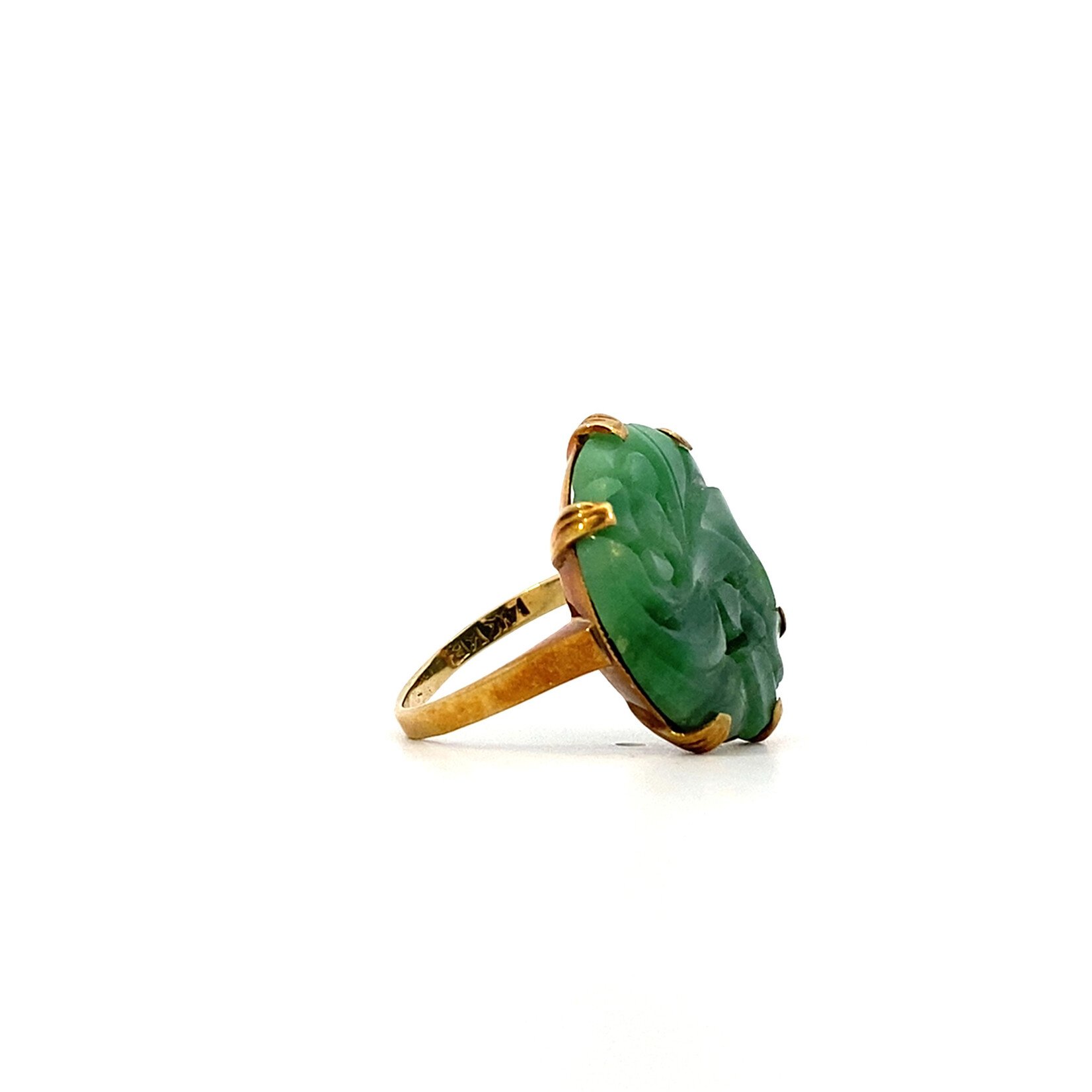 14K Yellow Gold Carved Jade Ring sz3.75