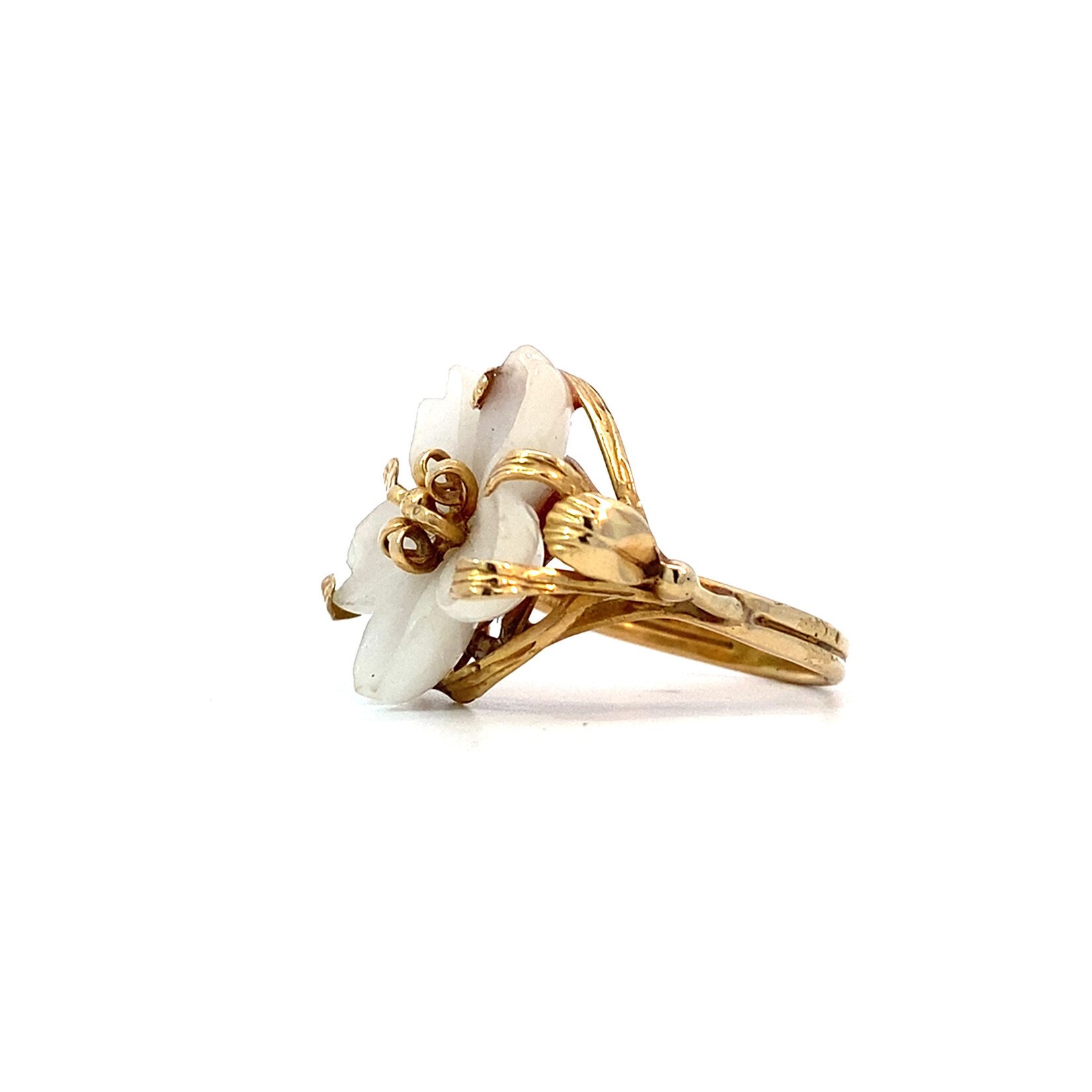 14K Yellow Gold MINGS White Jade Flower Ring sz6