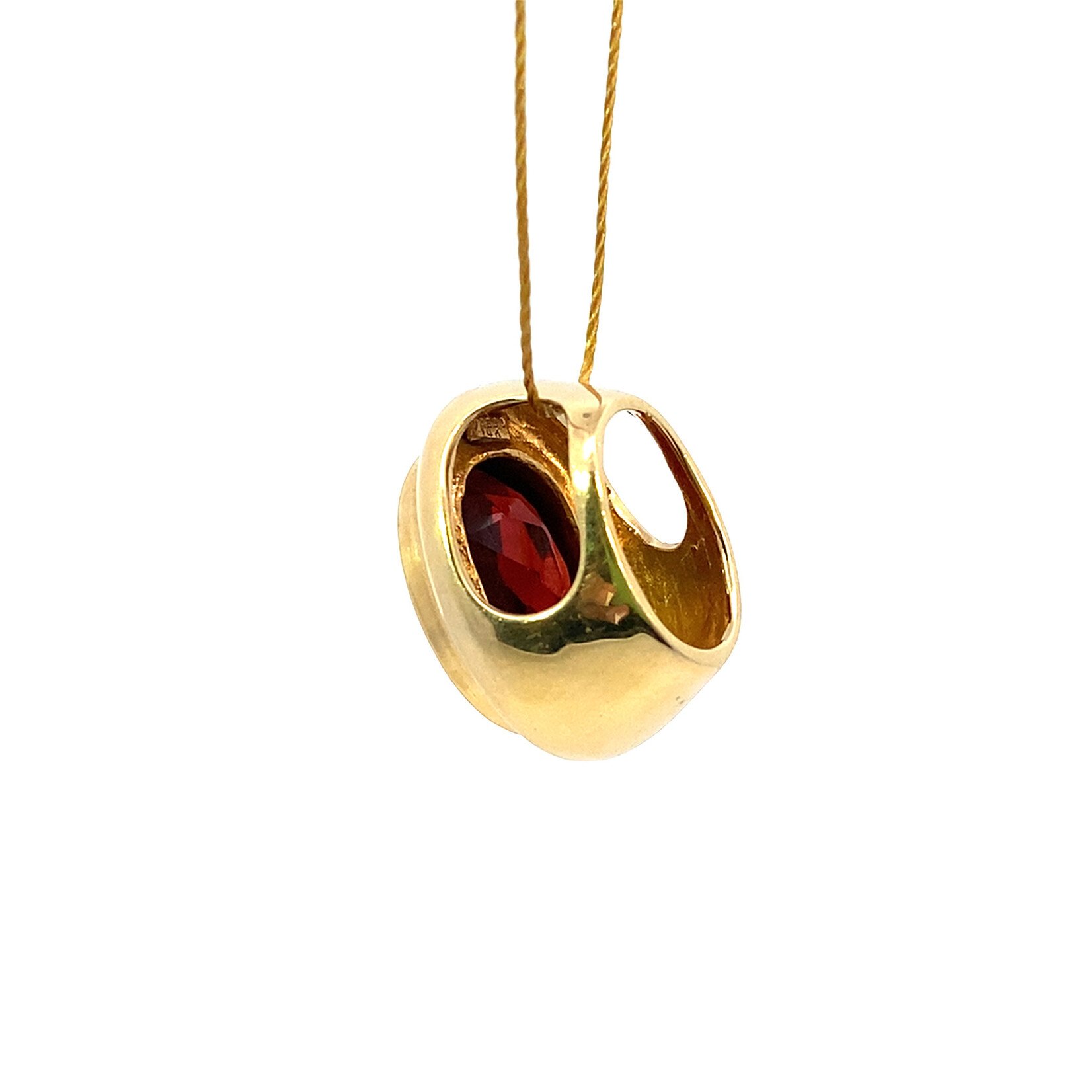 14K Yellow Gold Oval Garnet Slider Pendant
