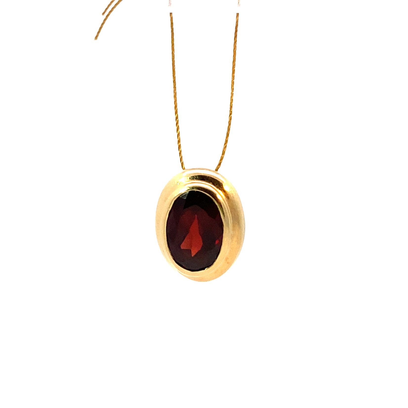 14K Yellow Gold Oval Garnet Slider Pendant