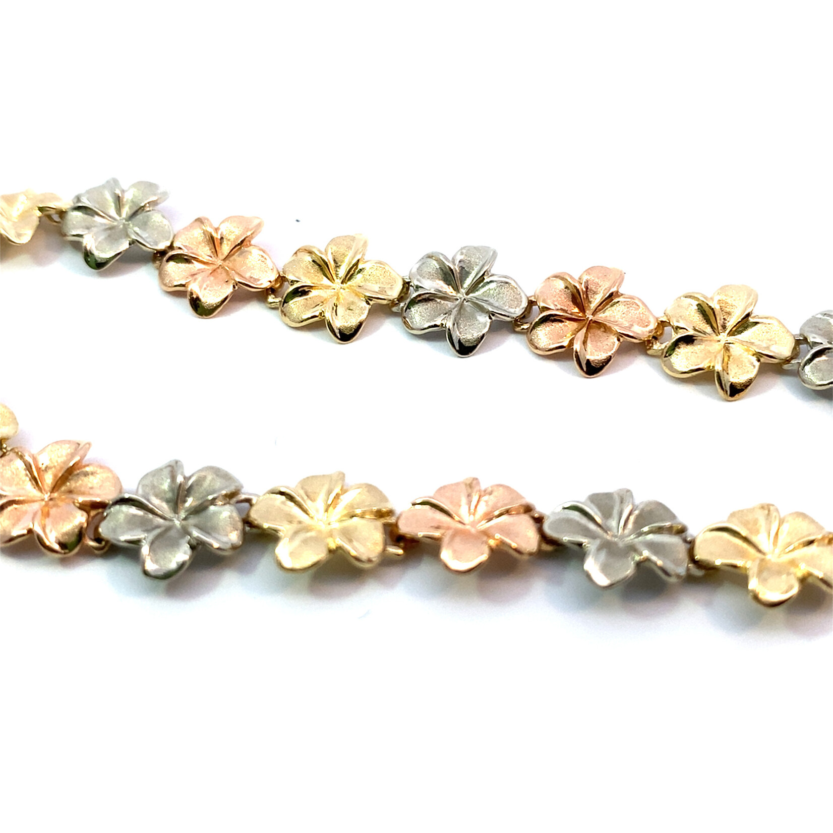 14K Yellow Gold 7" Tri-Color Plumeria Bracelet 6.5grams