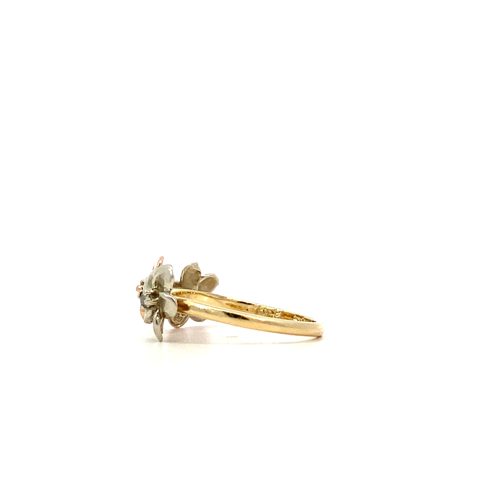 14K Yellow Gold Tri-color Plumeria Ring sz7