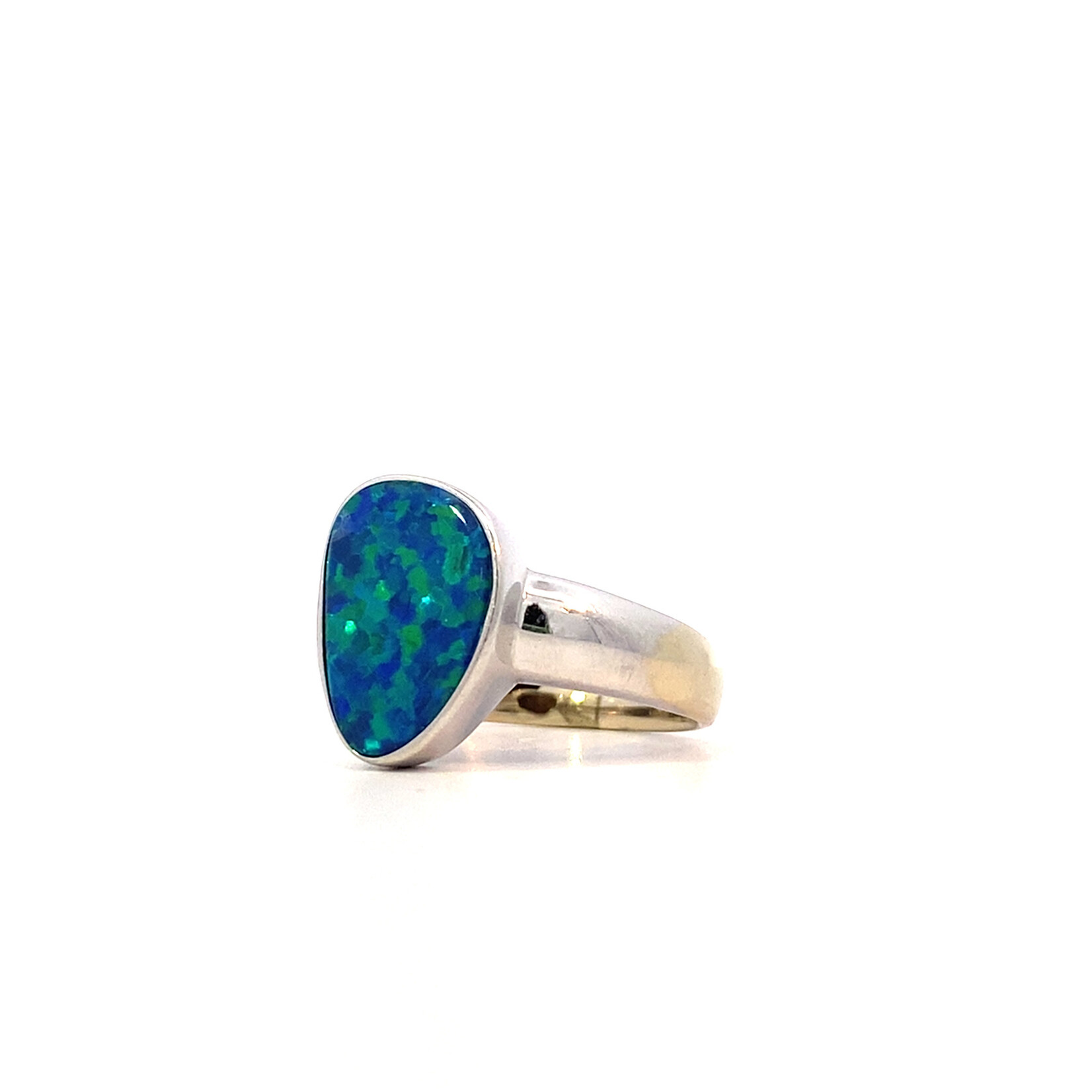 14K White Gold Opal Doublet Ring size 5.75