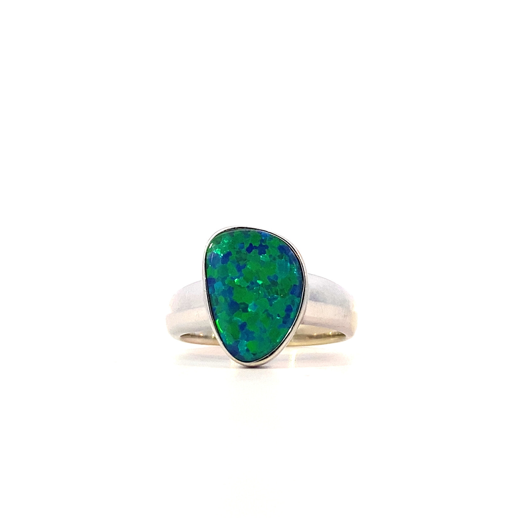 14K White Gold Opal Doublet Ring size 5.75
