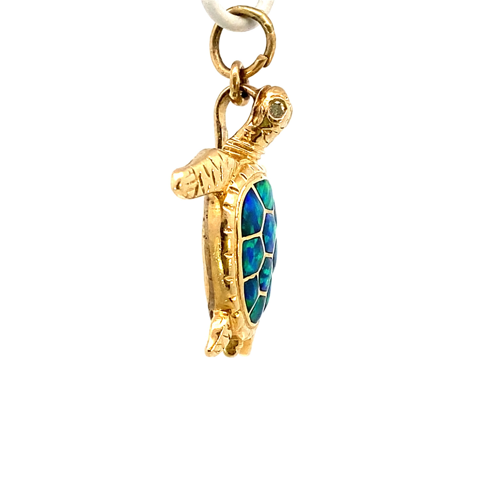 14K Yellow Gold Created Opal Honu Pendant