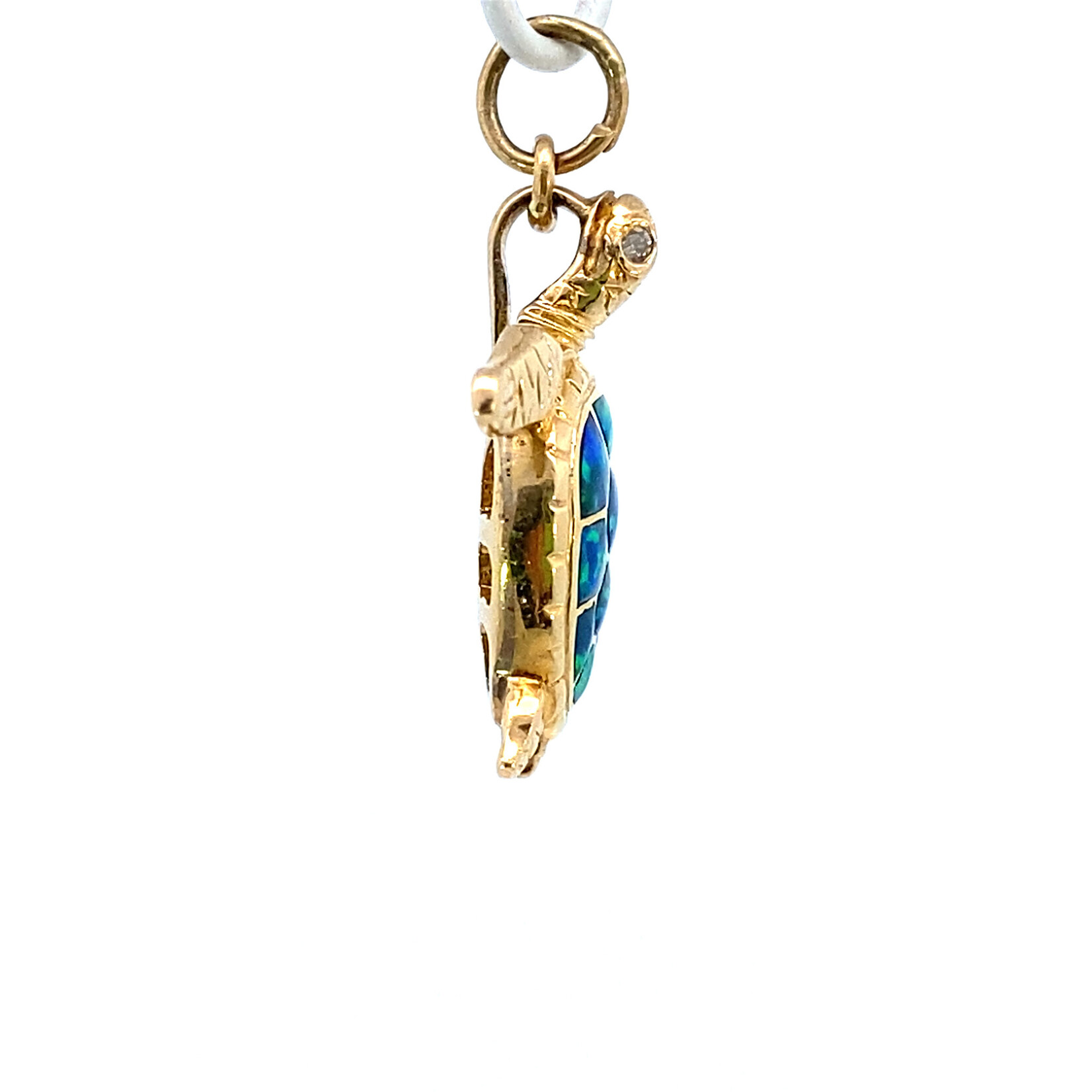 14K Yellow Gold Created Opal Honu Pendant