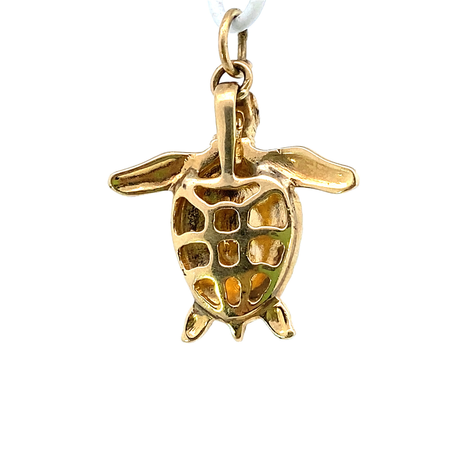 14K Yellow Gold Created Opal Honu Pendant