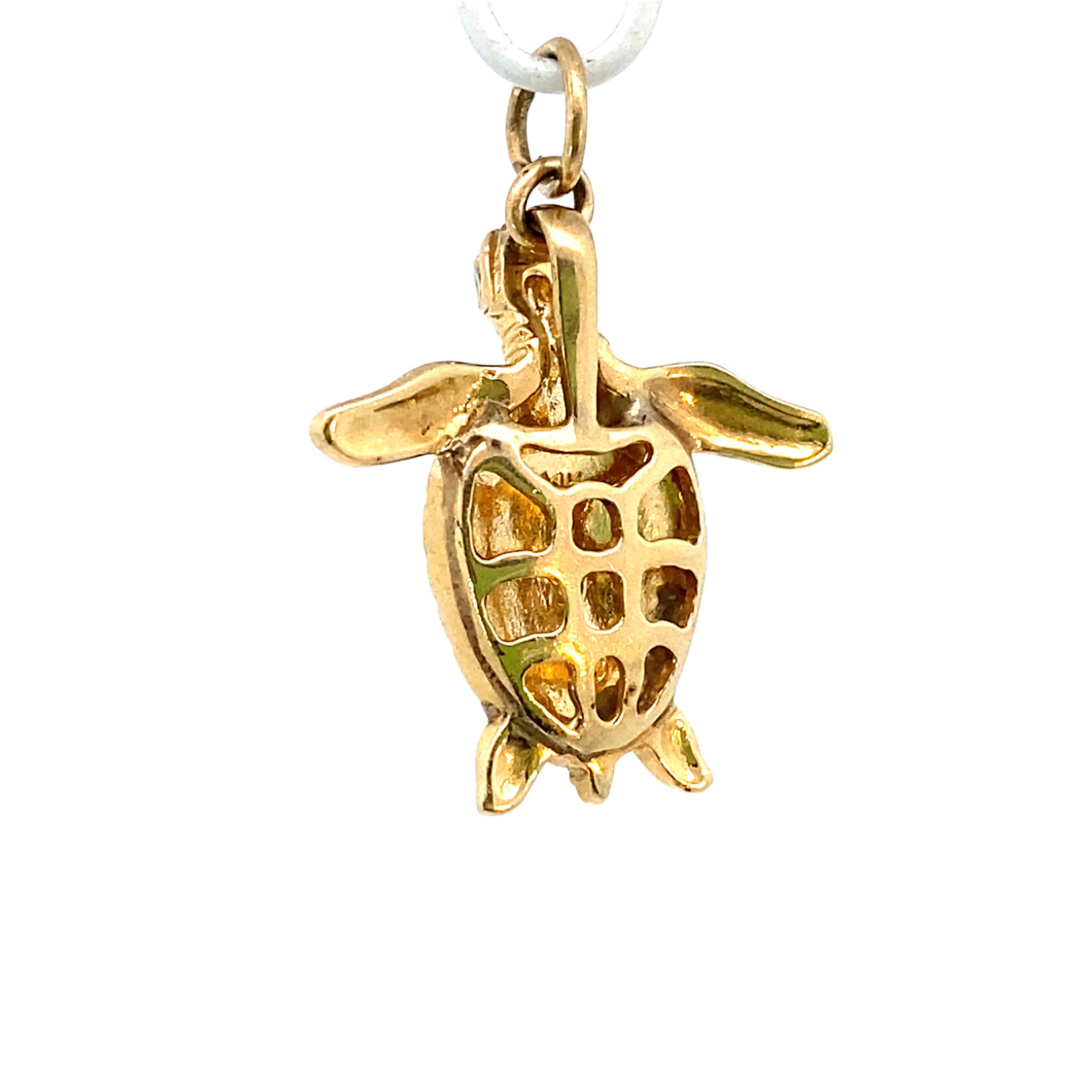 14K Yellow Gold Created Opal Honu Pendant