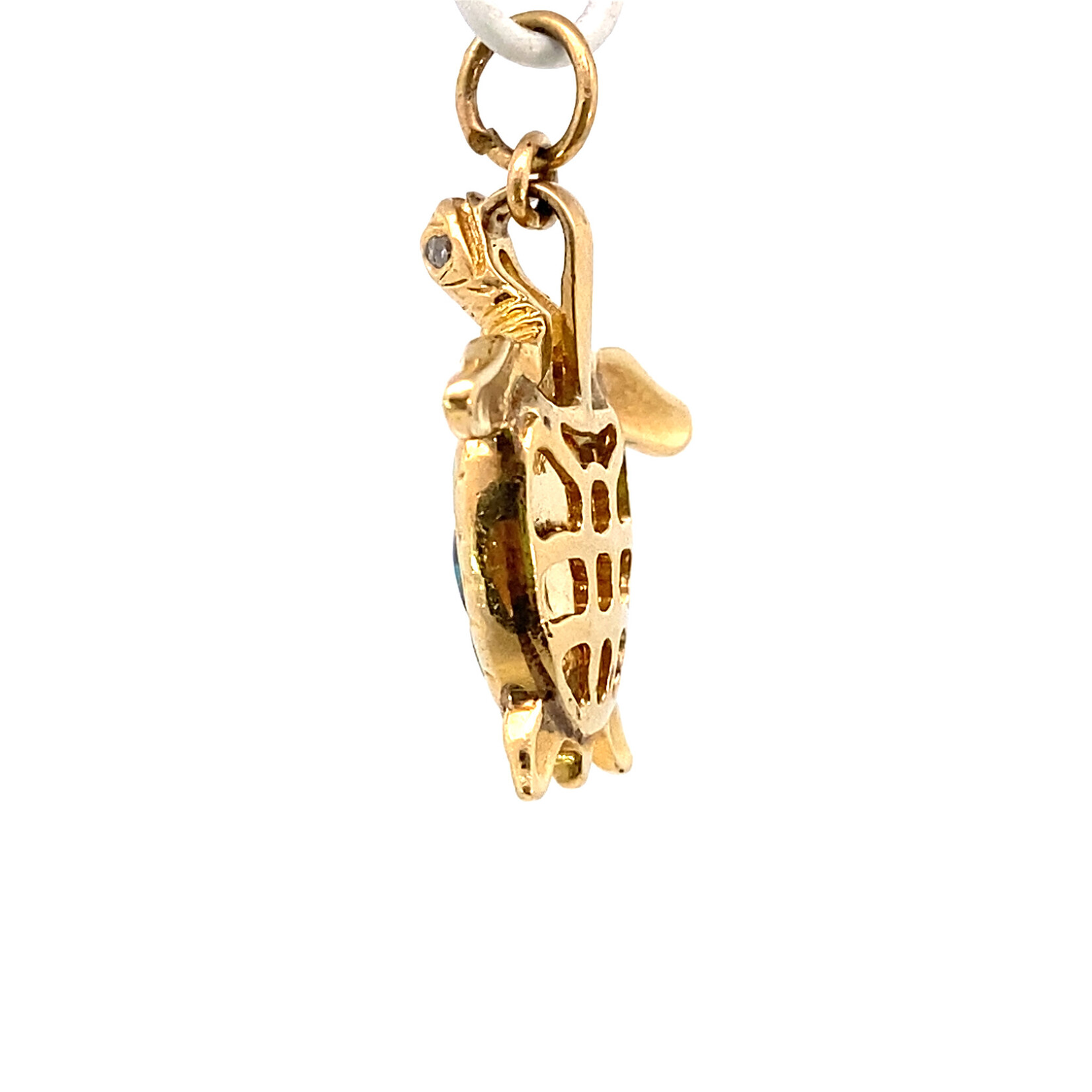 14K Yellow Gold Created Opal Honu Pendant