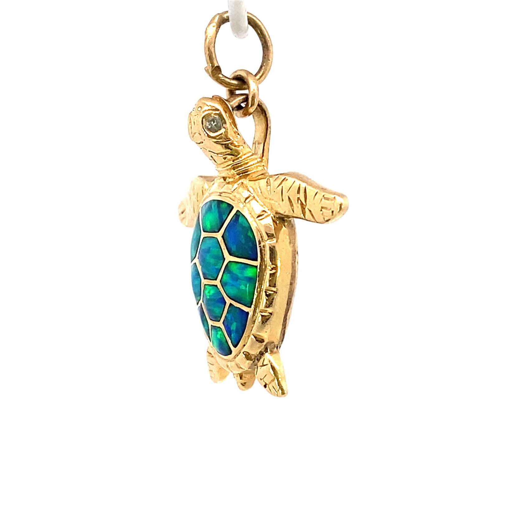 14K Yellow Gold Created Opal Honu Pendant