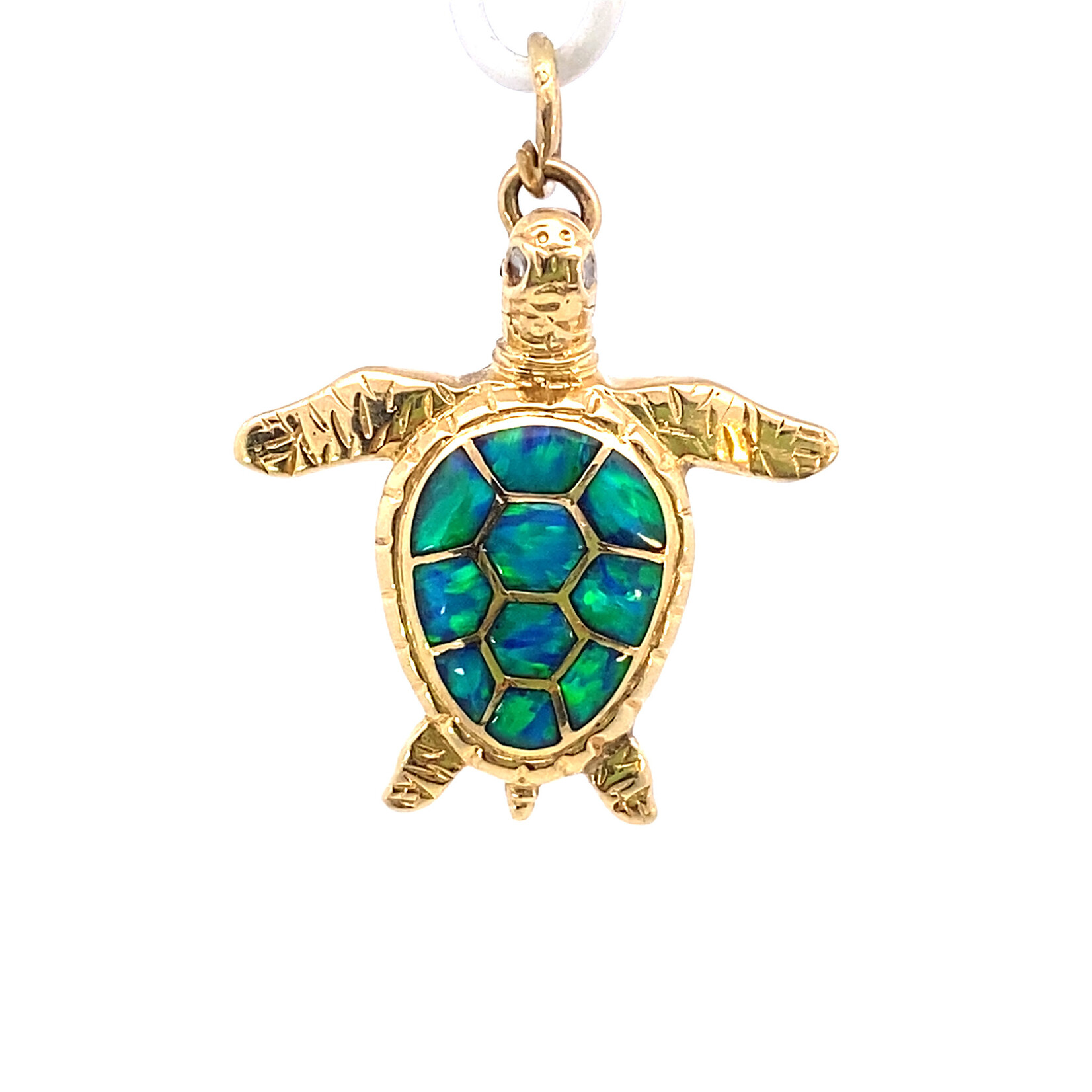 14K Yellow Gold Created Opal Honu Pendant