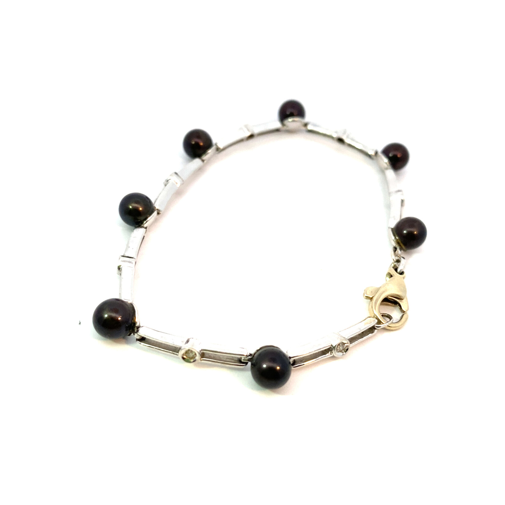 10K White Gold 7" "Dyed Pearls" and white stone bracelet