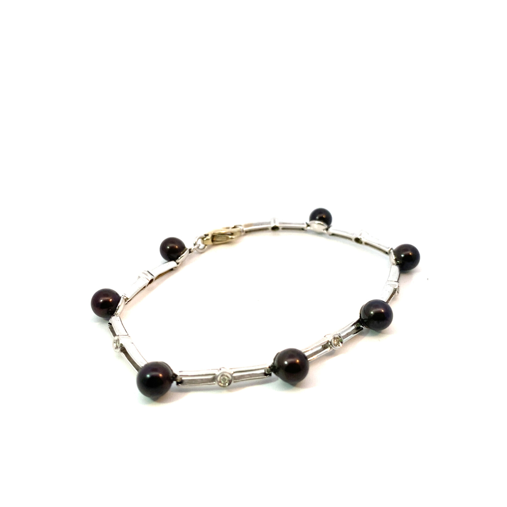 10K White Gold 7" "Dyed Pearls" and white stone bracelet