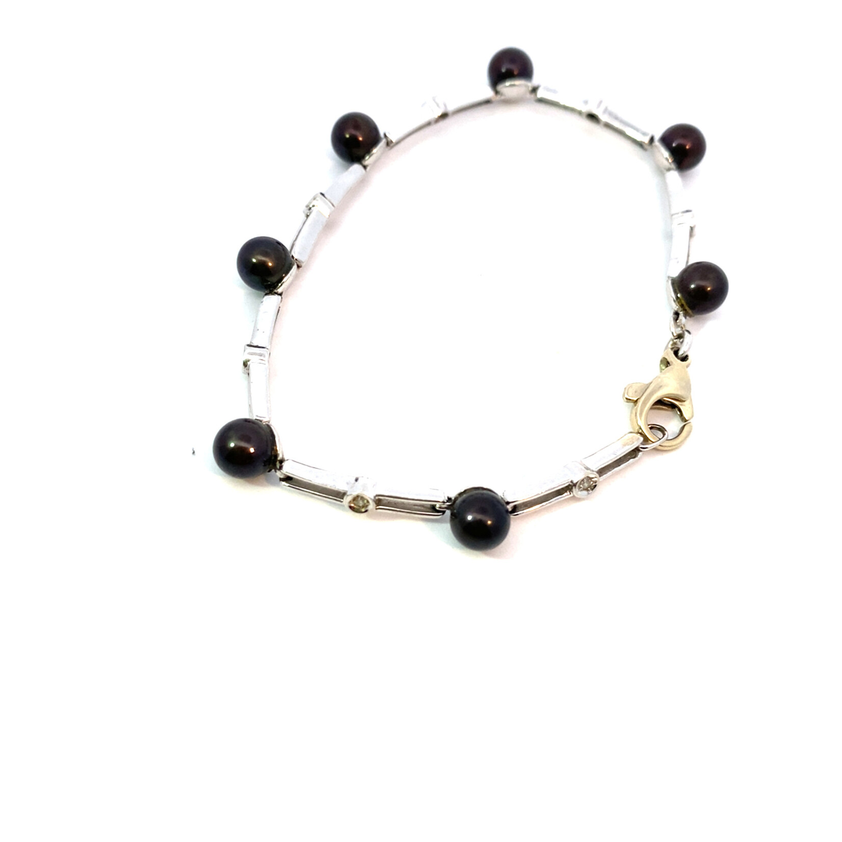 10K White Gold 7" "Dyed Pearls" and white stone bracelet