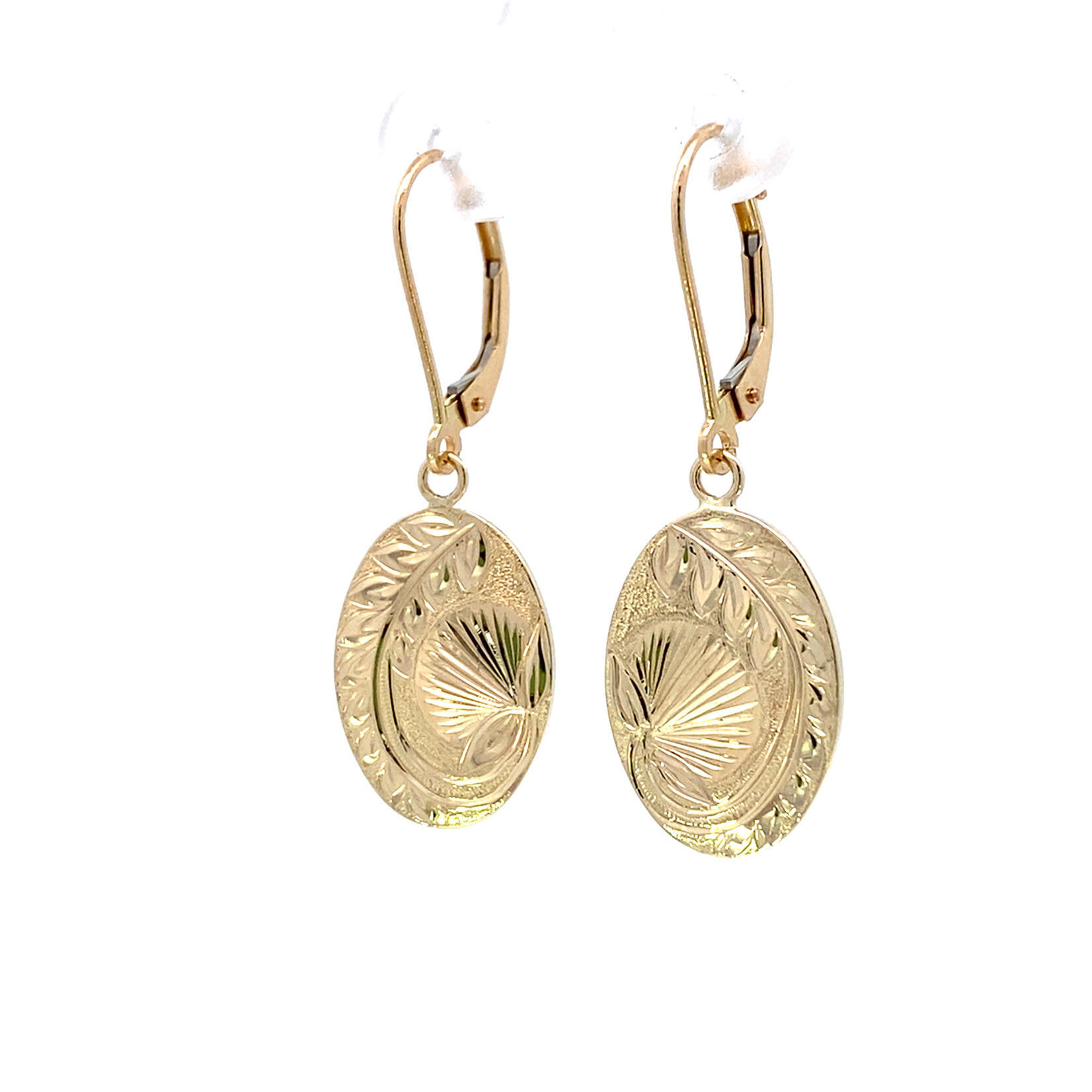 Ohia Lehua 14K Yellow Gold 17x12.5 Oval Ohia Lehua dangles on leverbacks No Red
