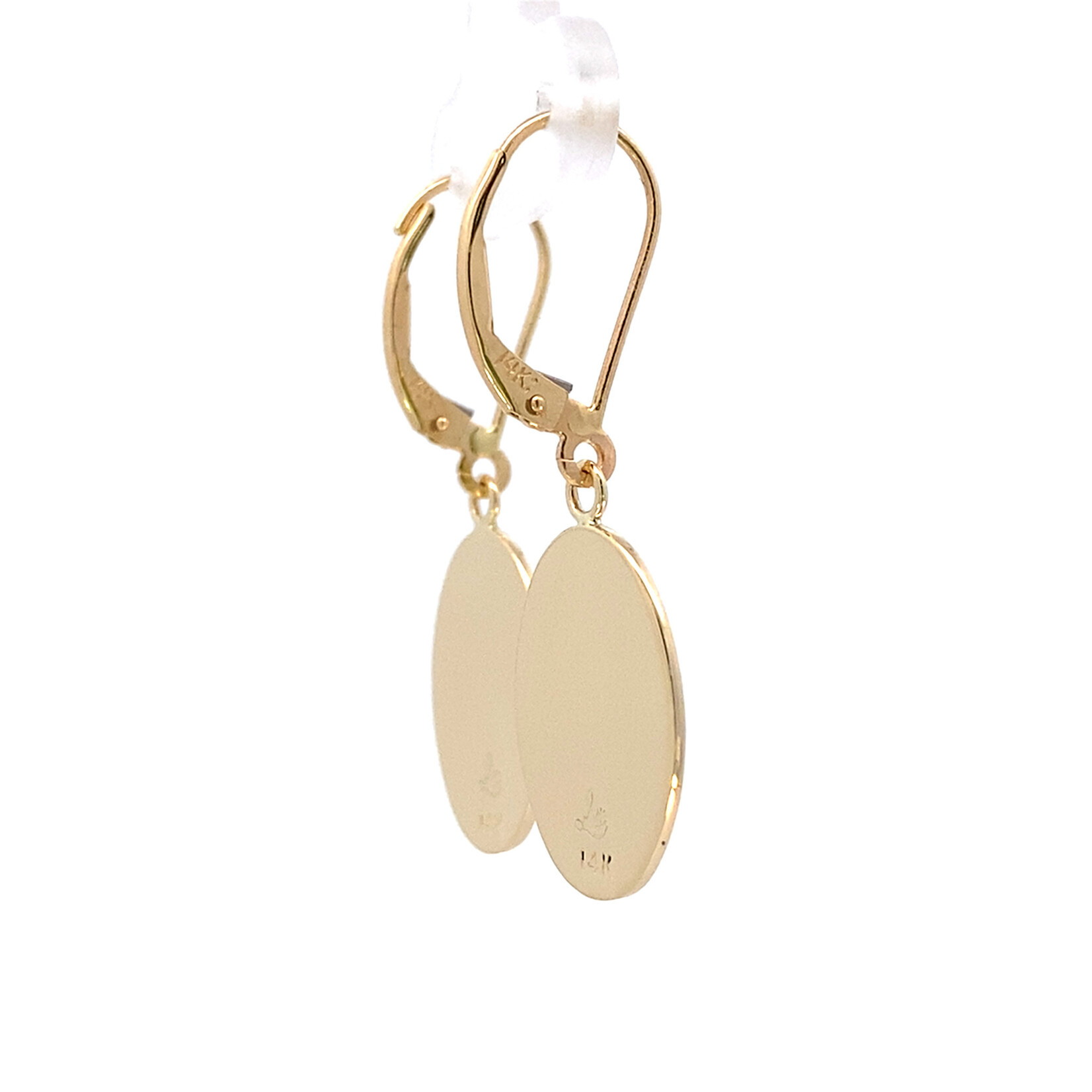 Ohia Lehua 14K Yellow Gold 17x12.5 Oval Ohia Lehua dangles on leverbacks No Red