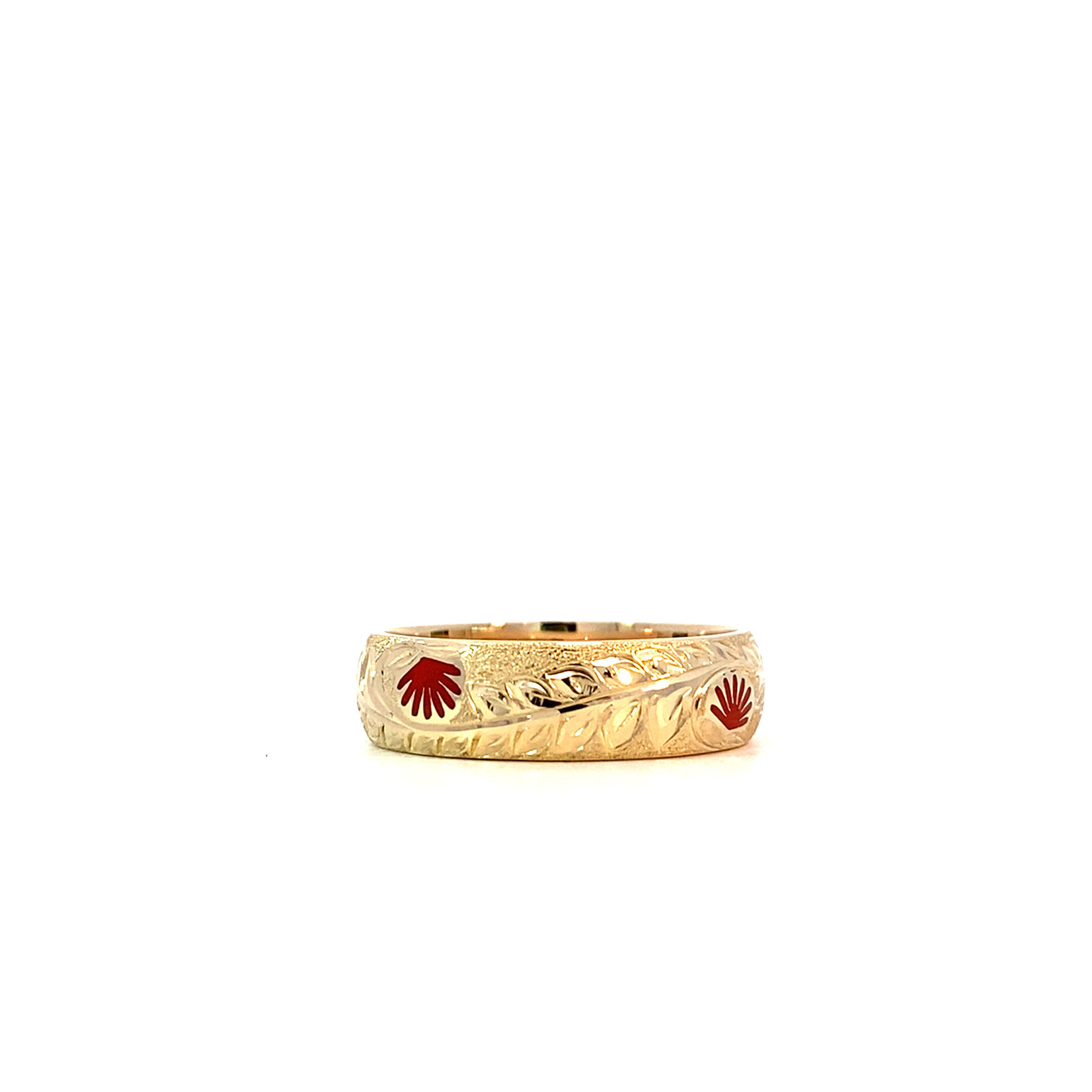 Ohia Lehua 14K Yellow Gold 6mm ʻŌhia Lehua with Red Glass