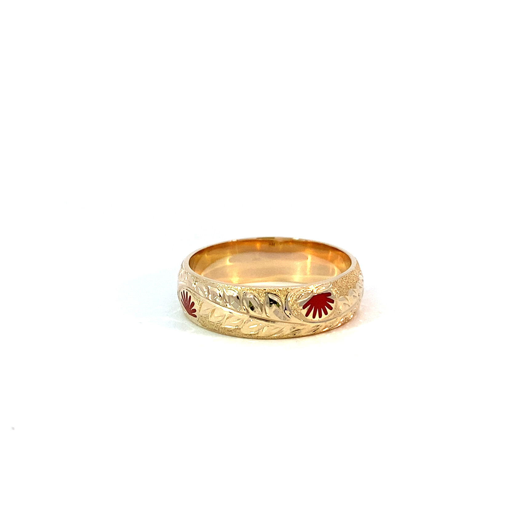 Ohia Lehua 14K Yellow Gold 6mm ʻŌhia Lehua with Red Glass