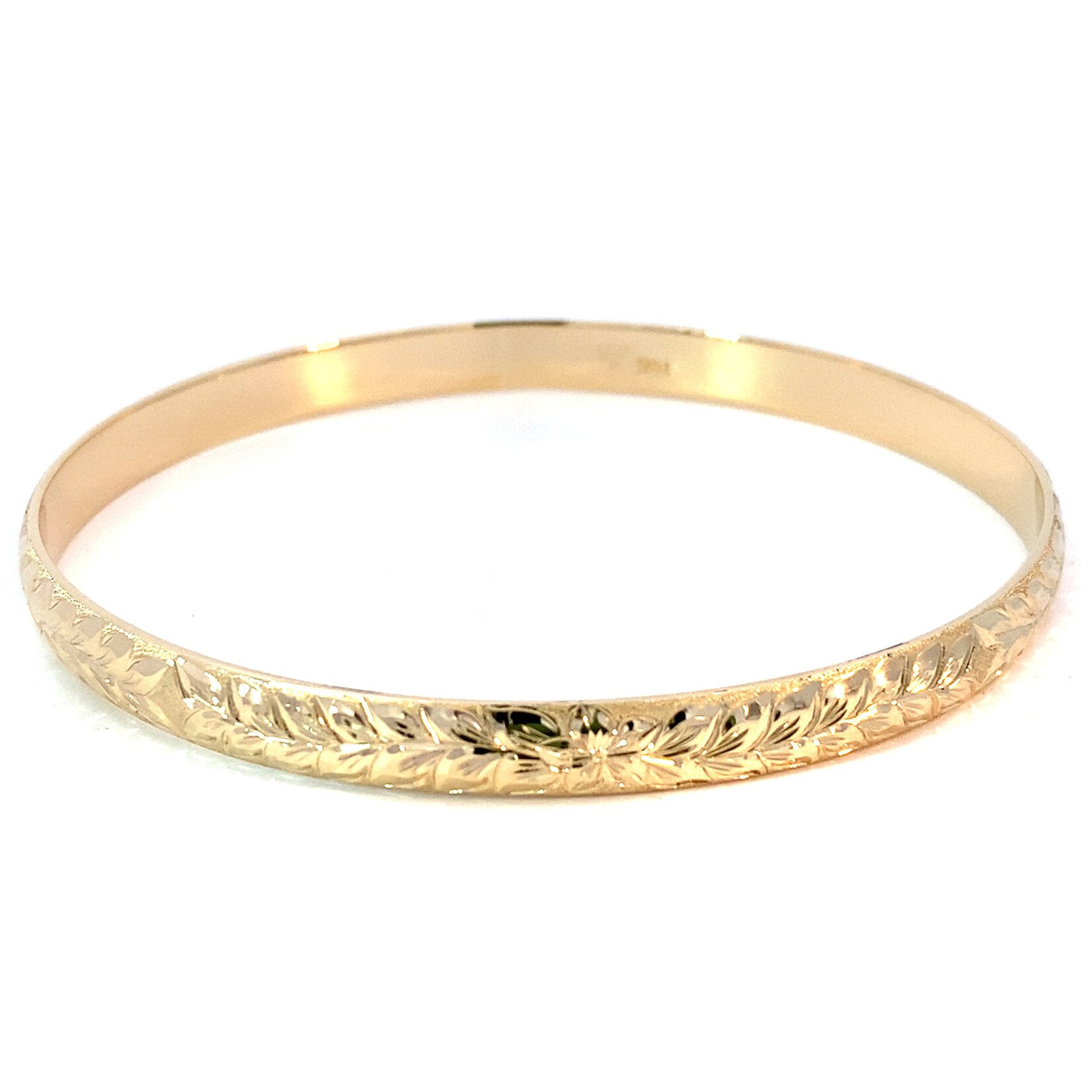 Maile Lei 14K Yellow Gold 6mm Barrel Med Maile Lei sz7.5