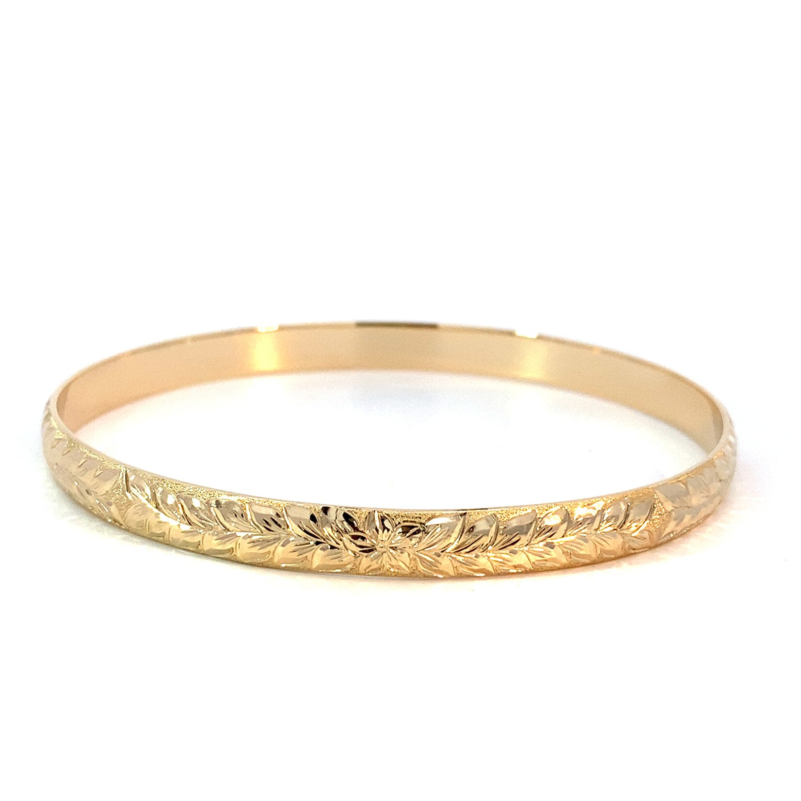 Maile Lei 14K Yellow Gold 6mm Barrel Med Maile Lei sz7.5