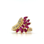 14K Yellow Gold Marquise Ruby & Diamond Cluster Ring 6.75