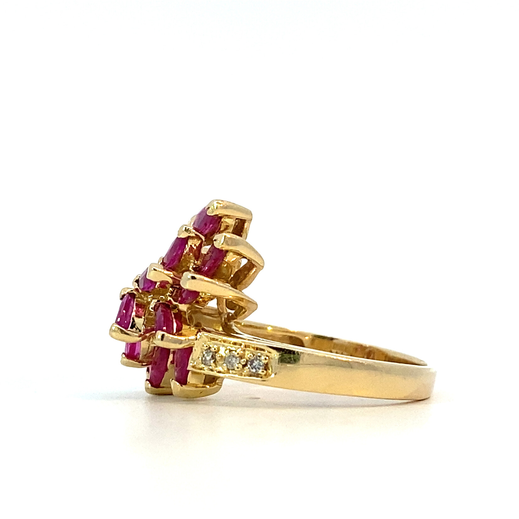 14K Yellow Gold Marquise Ruby & Diamond Cluster Ring 6.75